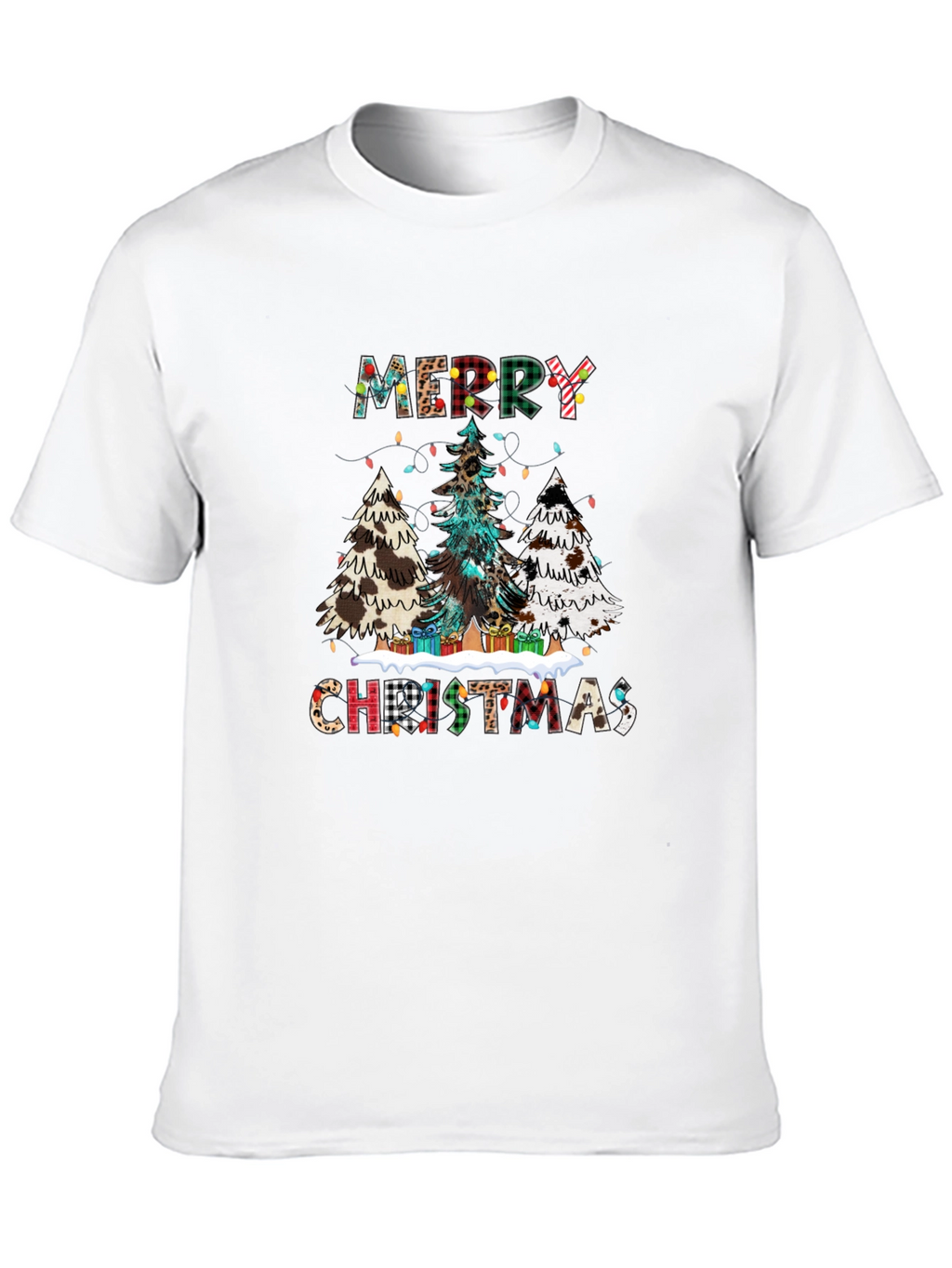 Festive Merry Christmas Tree Plaid Graphic Tee
