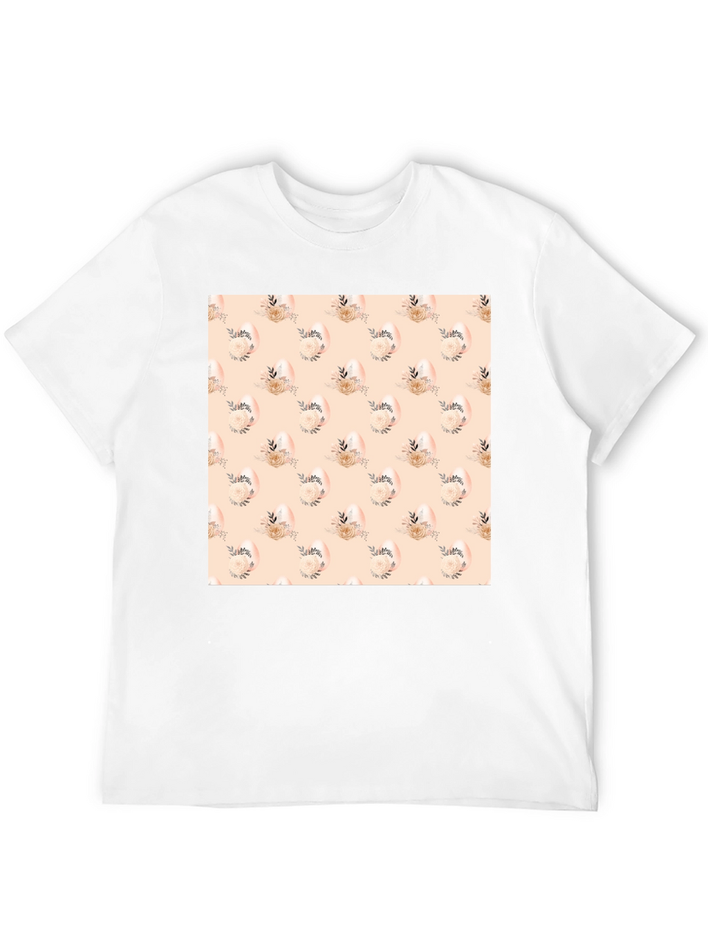 Floral Easter Egg Pattern Black T-Shirt