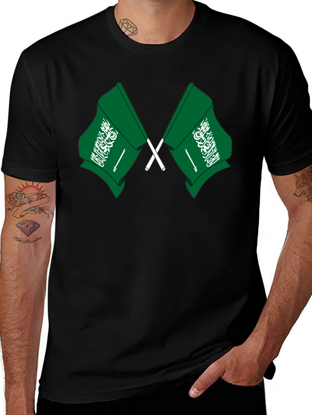 Saudi Arabia Flag T-Shirt - Black Cotton Tee
