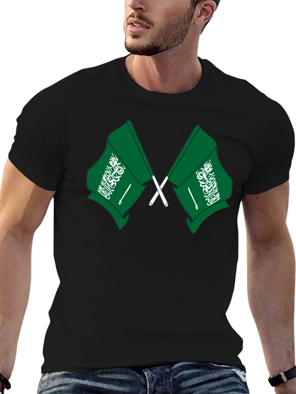 Saudi Arabia Flag T-Shirt - Black Cotton Tee