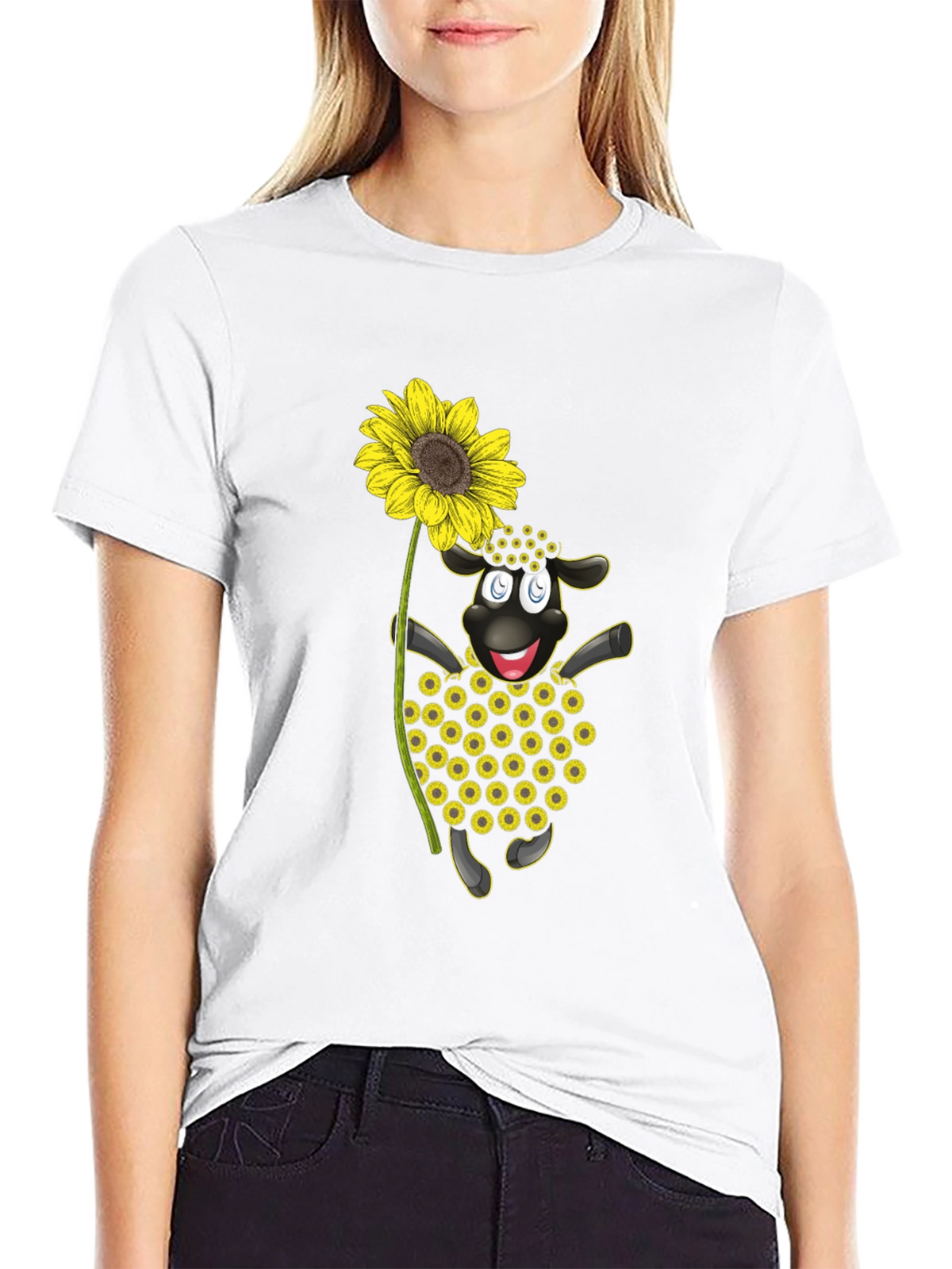 Sunflower Sheep Black T-Shirt