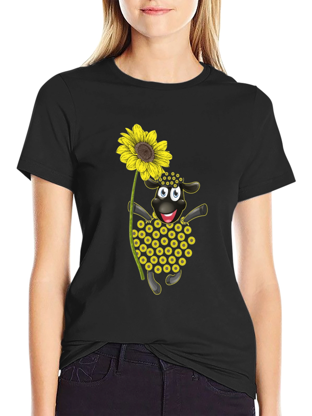 Sunflower Sheep Black T-Shirt