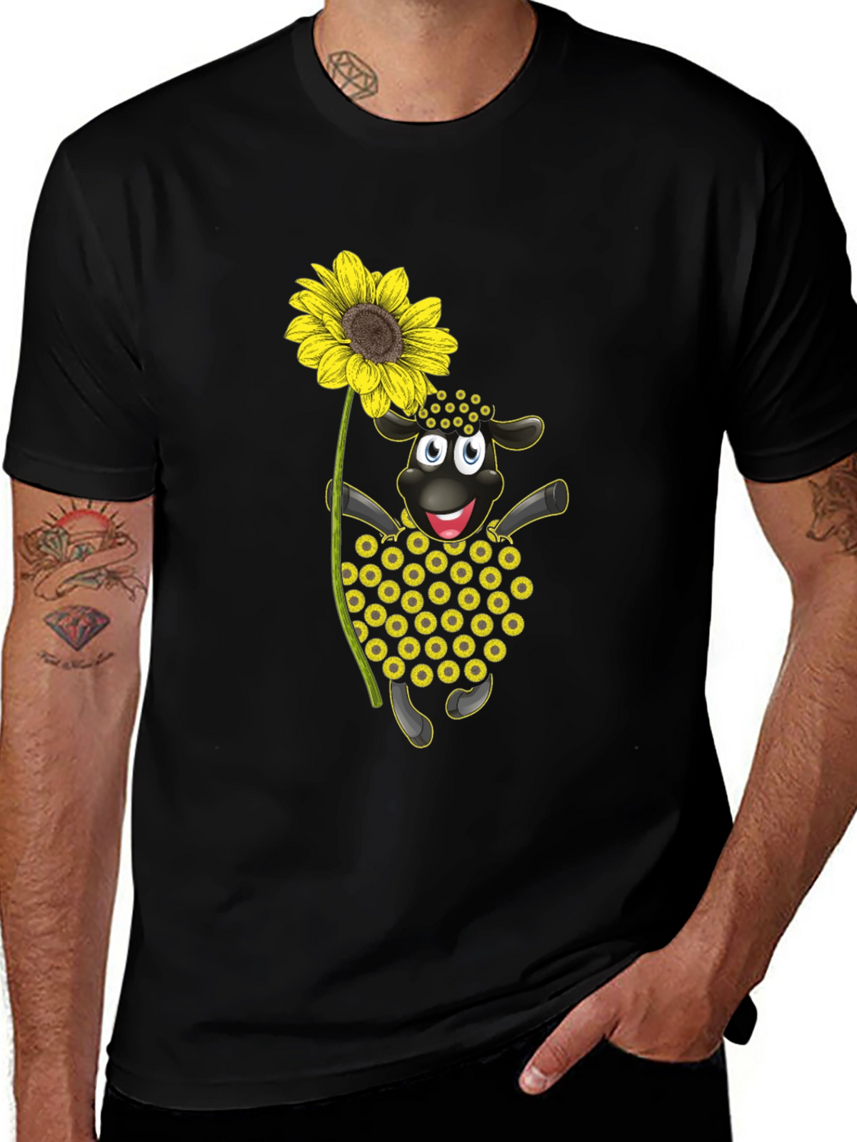 Sunflower Sheep Black T-Shirt