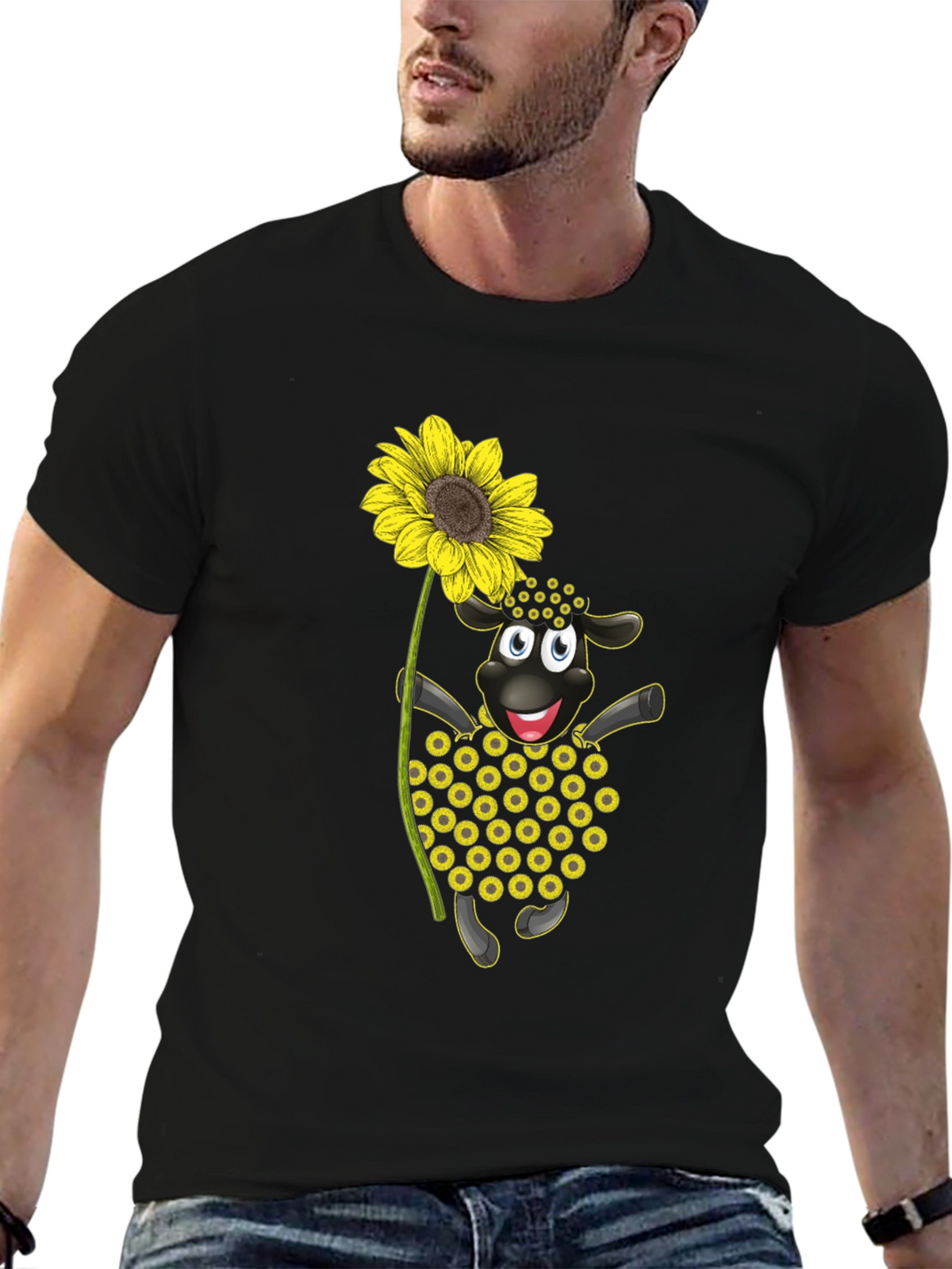Sunflower Sheep Black T-Shirt