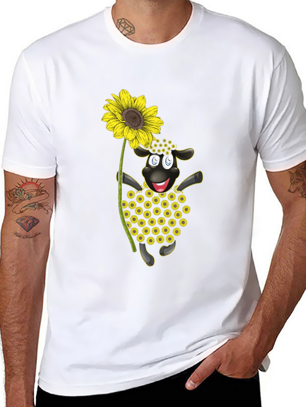 Sunflower Sheep Black T-Shirt