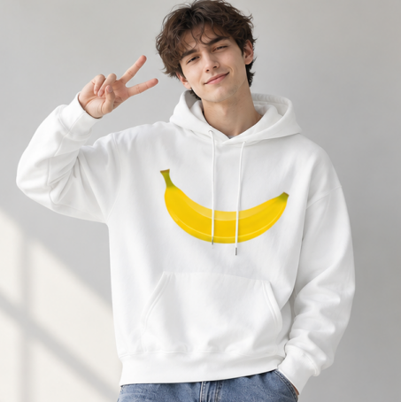 Cute Big Banana White Unisex Hoodie, Soft Relaxed Comfort