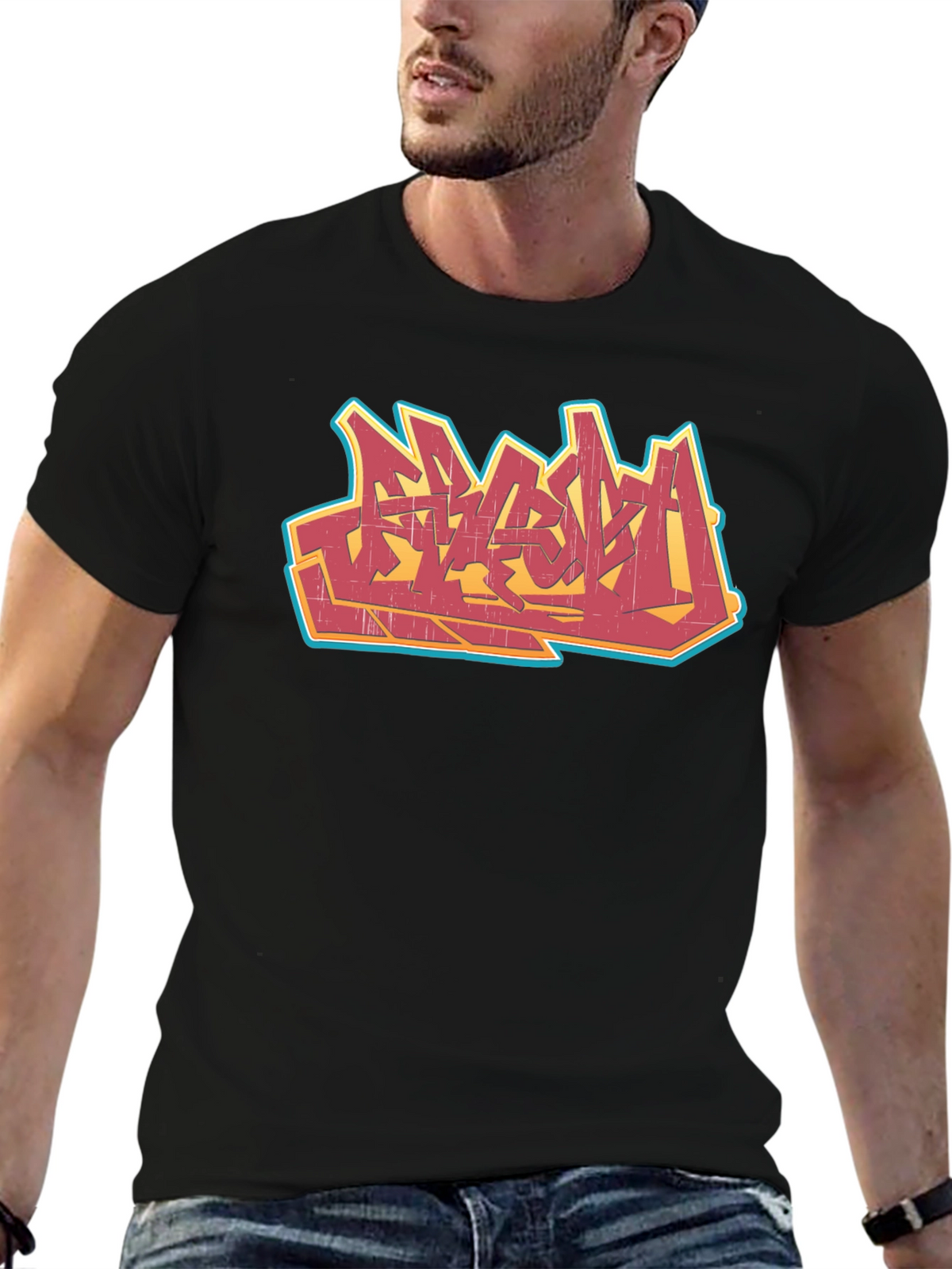 Urban Graffiti Graphic Tee - Black Cotton T-Shirt