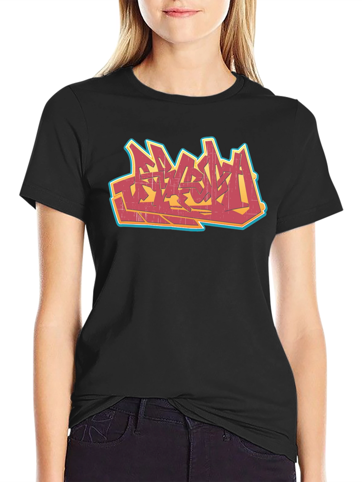 Urban Graffiti Graphic Tee - Black Cotton T-Shirt