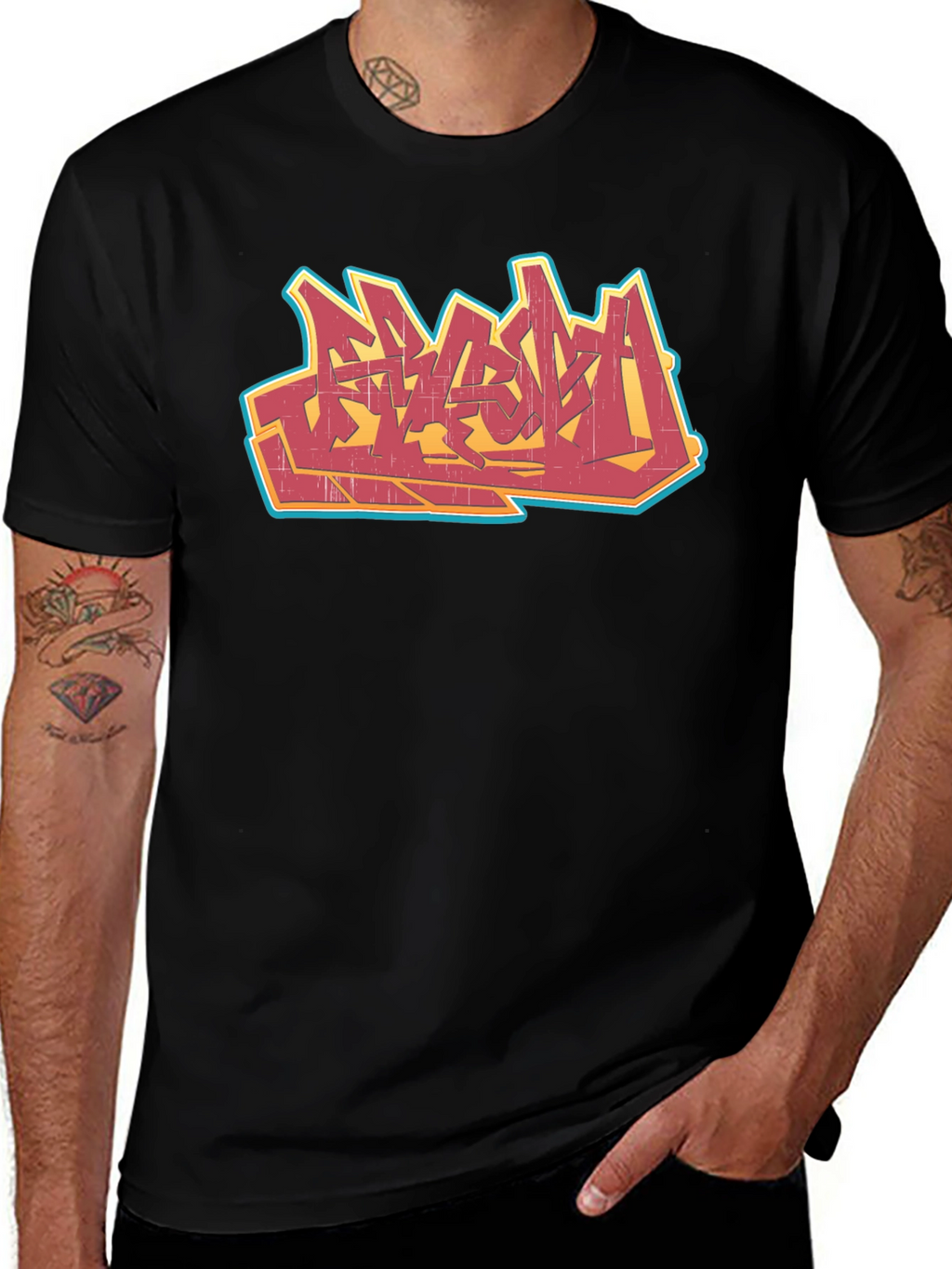 Urban Graffiti Graphic Tee - Black Cotton T-Shirt
