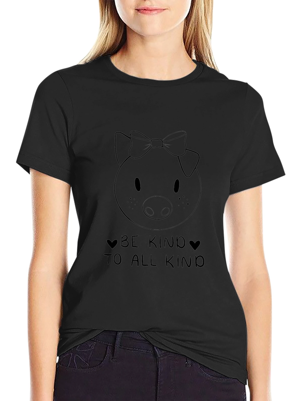 Be Kind Pig Graphic Black T-Shirt