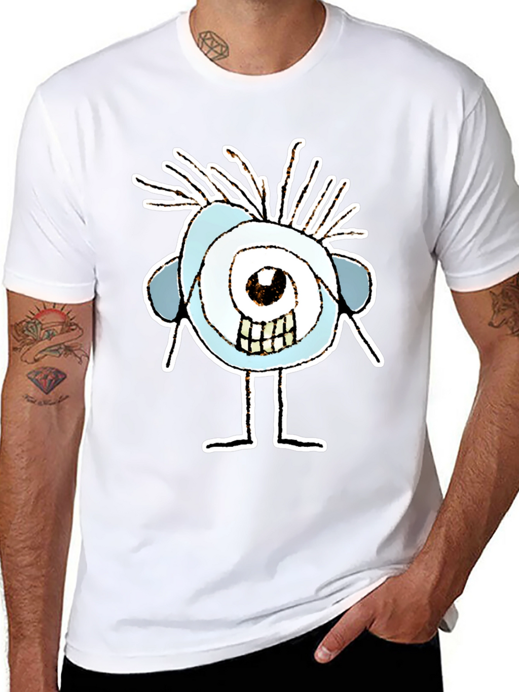 Abstract Eye Cartoon Graphic Black T-Shirt