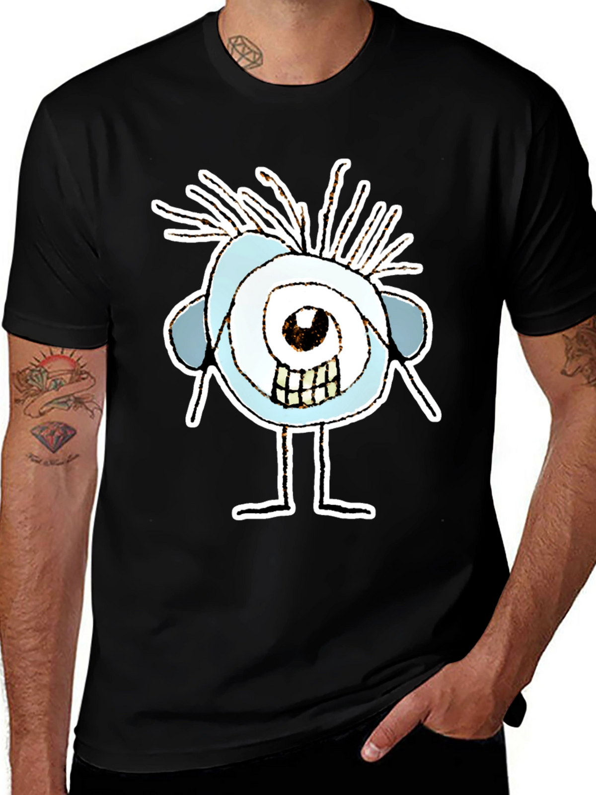 Abstract Eye Cartoon Graphic Black T-Shirt
