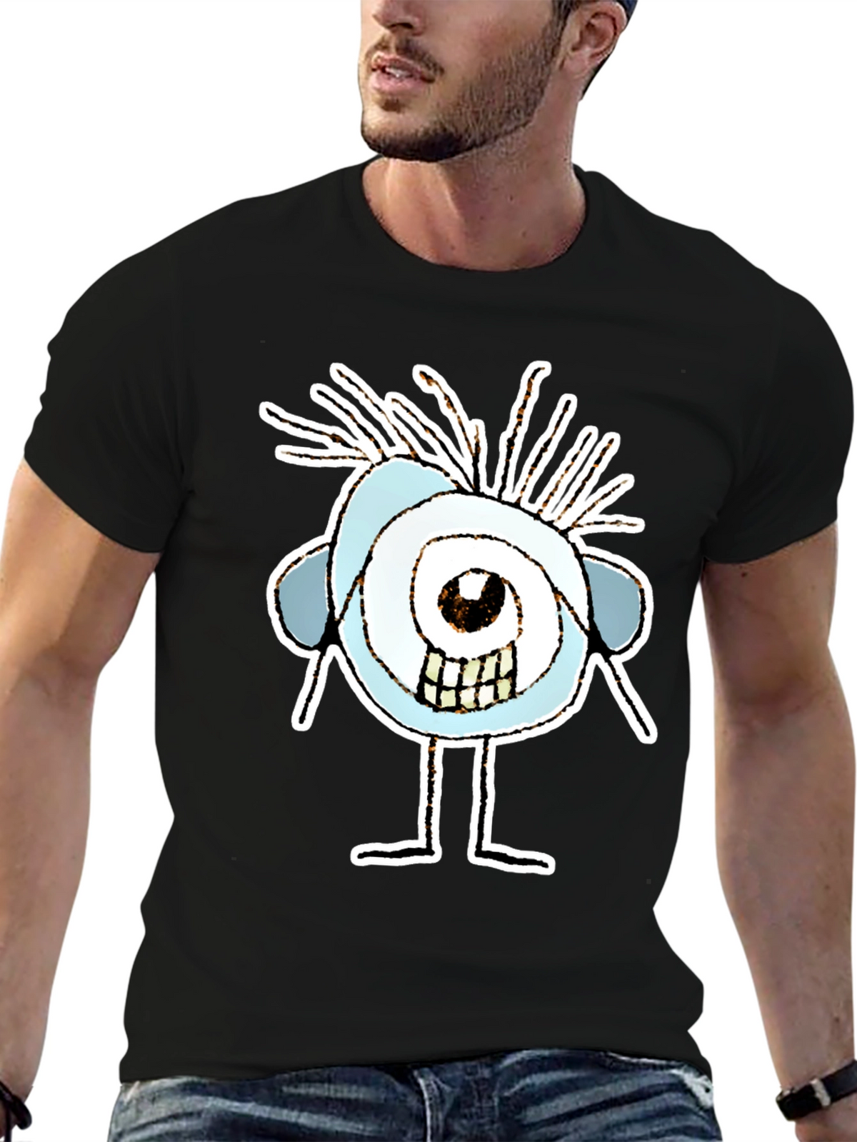 Abstract Eye Cartoon Graphic Black T-Shirt