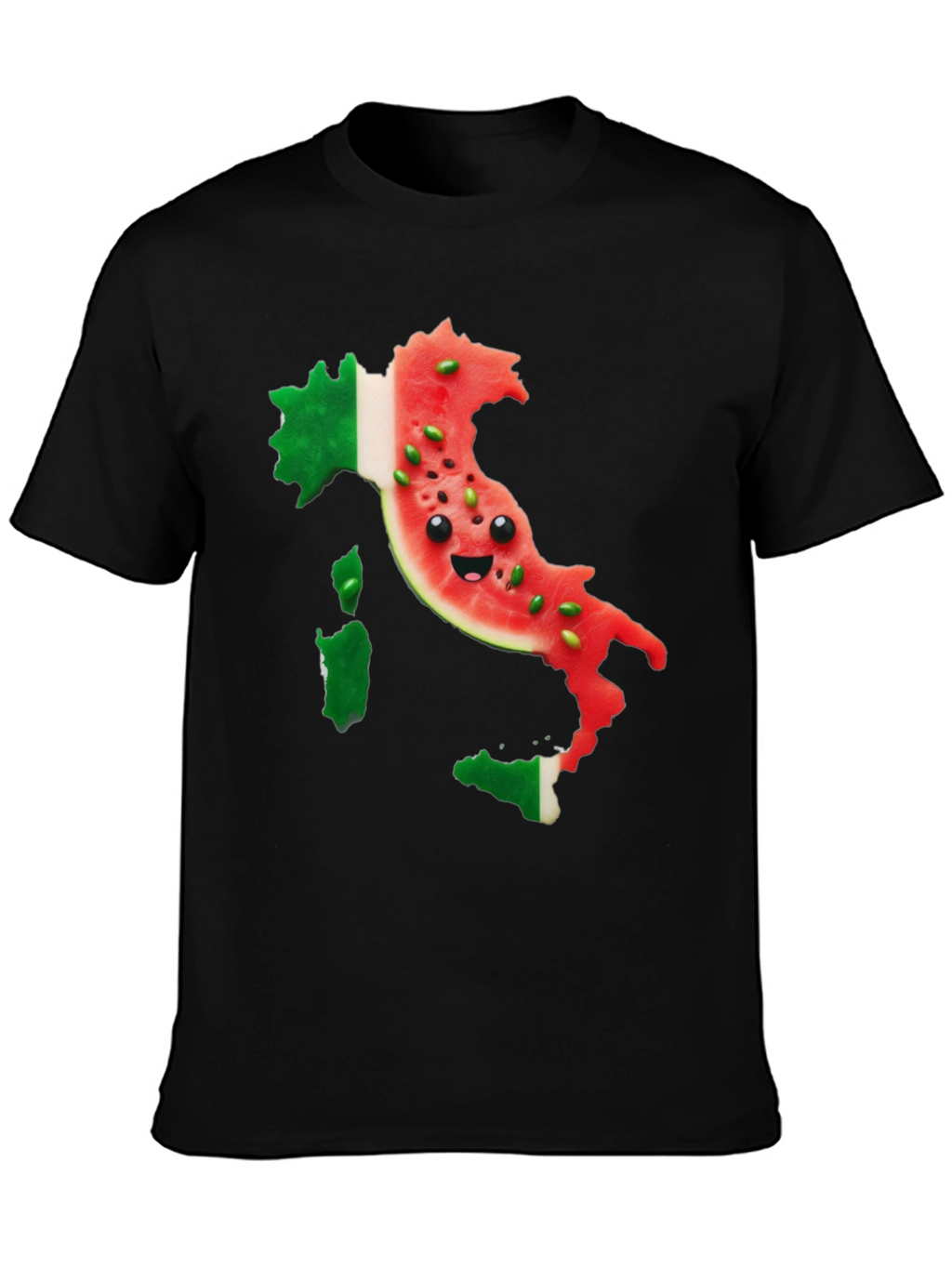 Italy Watermelon Face Mens Black T-Shirt