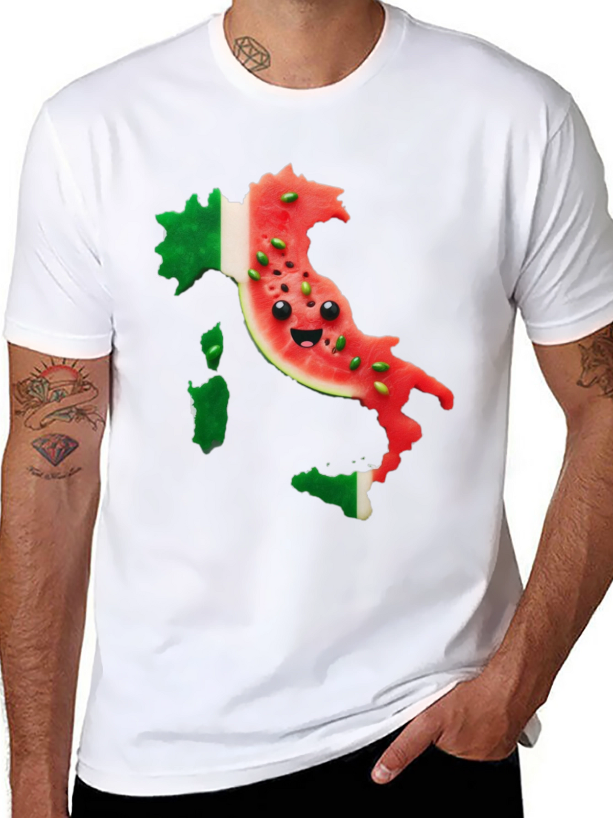Italy Watermelon Face Mens Black T-Shirt