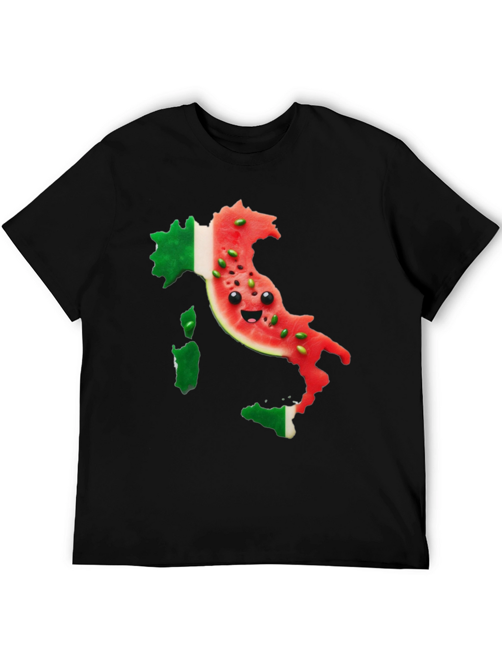 Italy Watermelon Face Mens Black T-Shirt