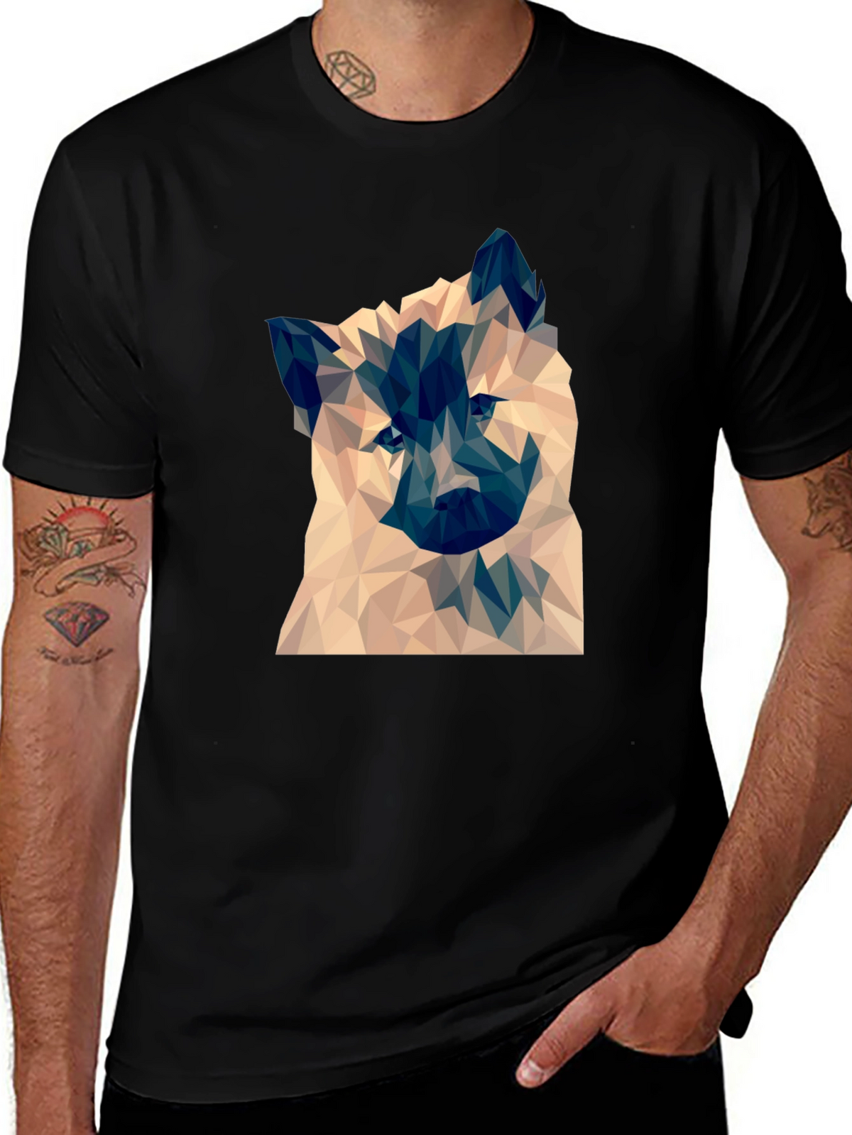 Geometric Dog Graphic Tee - Black