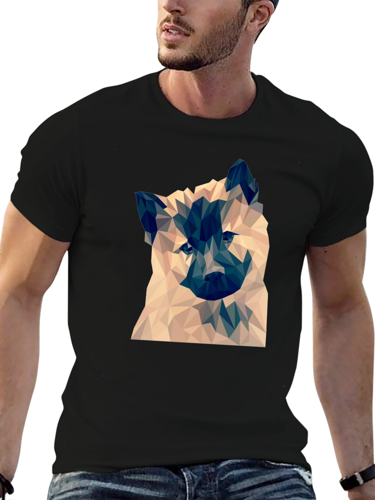 Geometric Dog Graphic Tee - Black