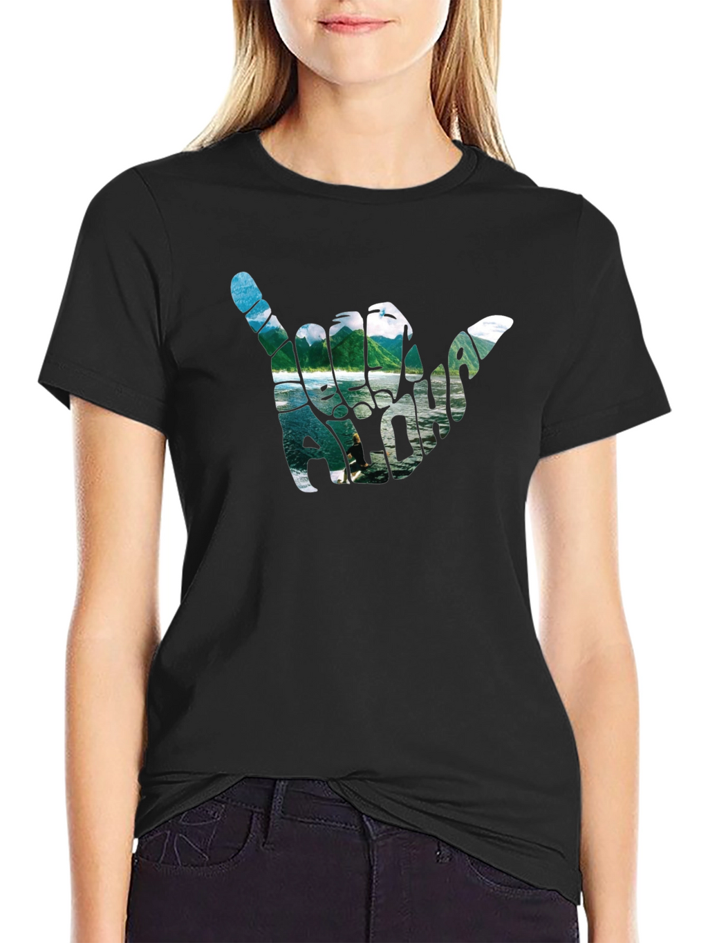 Aloha Shaka Hand Graphic T-Shirt - Casual Black Tee