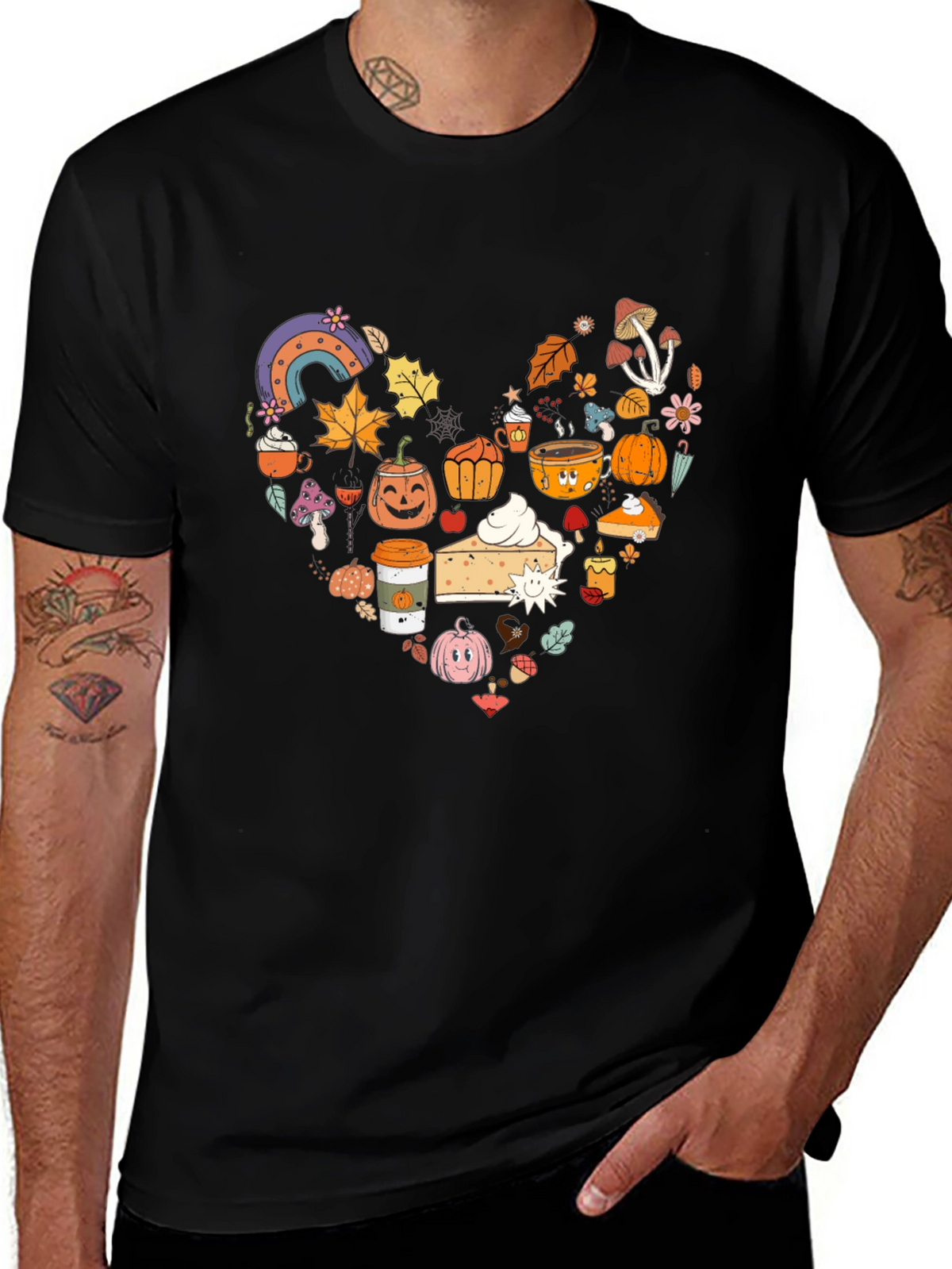 Fall Theme Heart Graphic T-Shirt