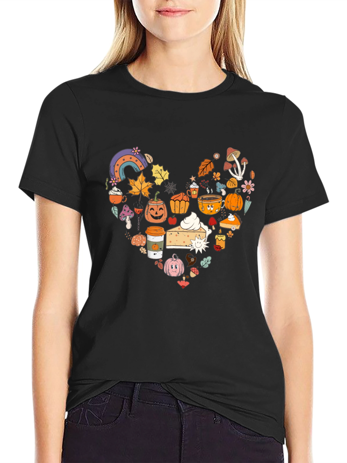 Fall Theme Heart Graphic T-Shirt