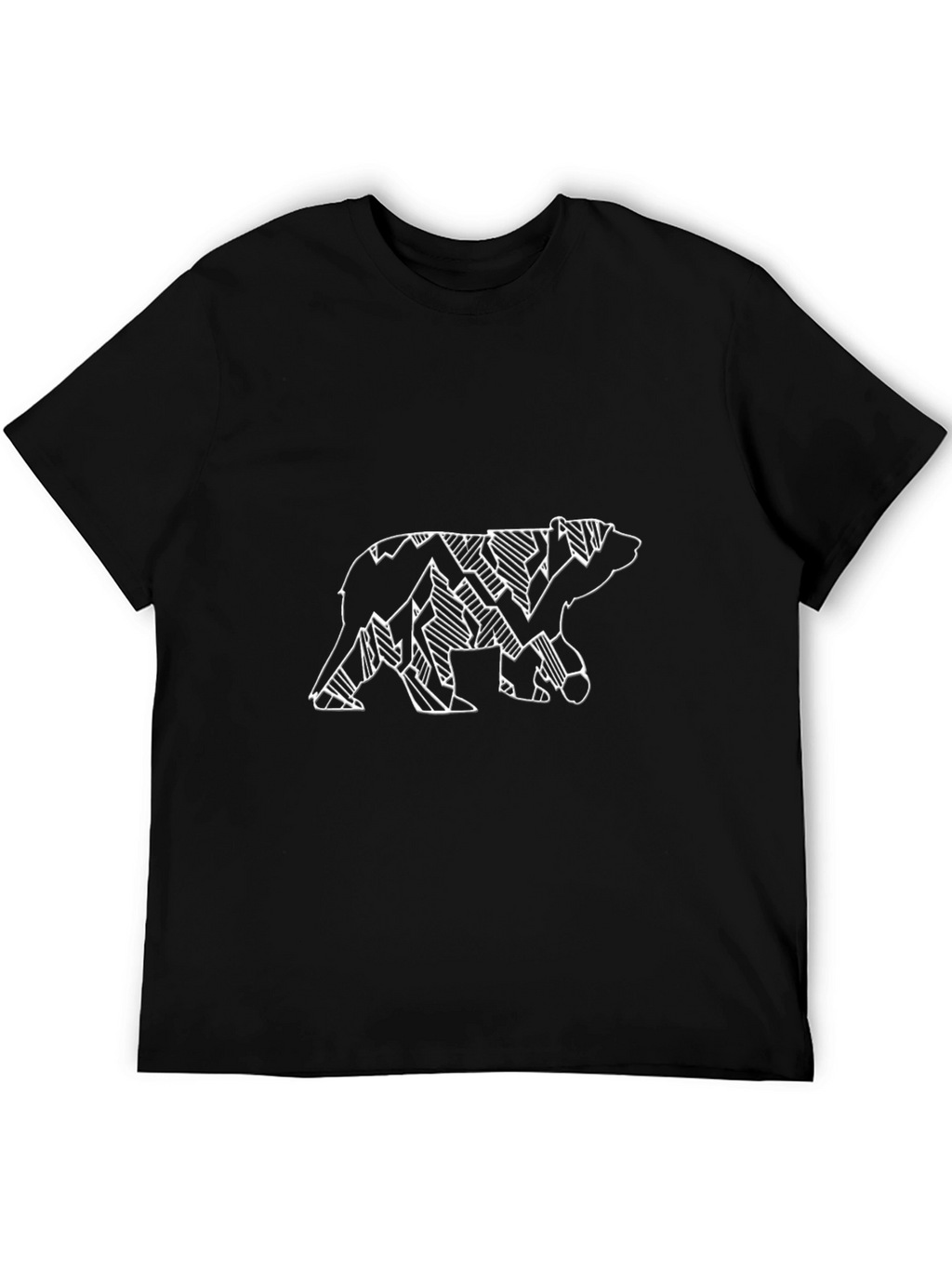 Geometric Bear Graphic Tee - Black Cotton Casual Top