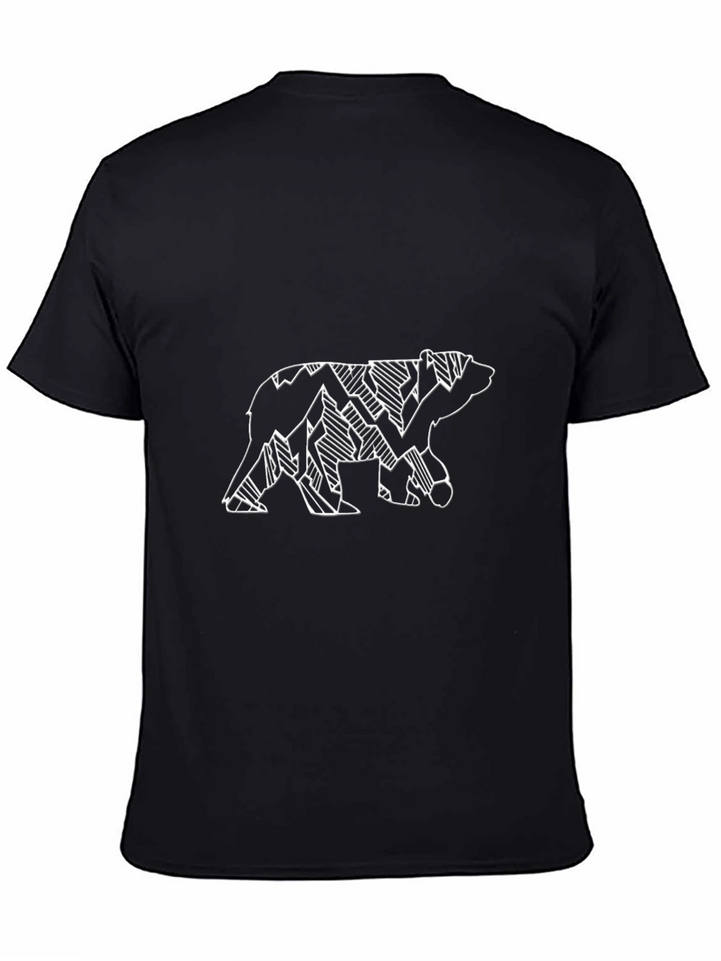Geometric Bear Graphic Tee - Black Cotton Casual Top