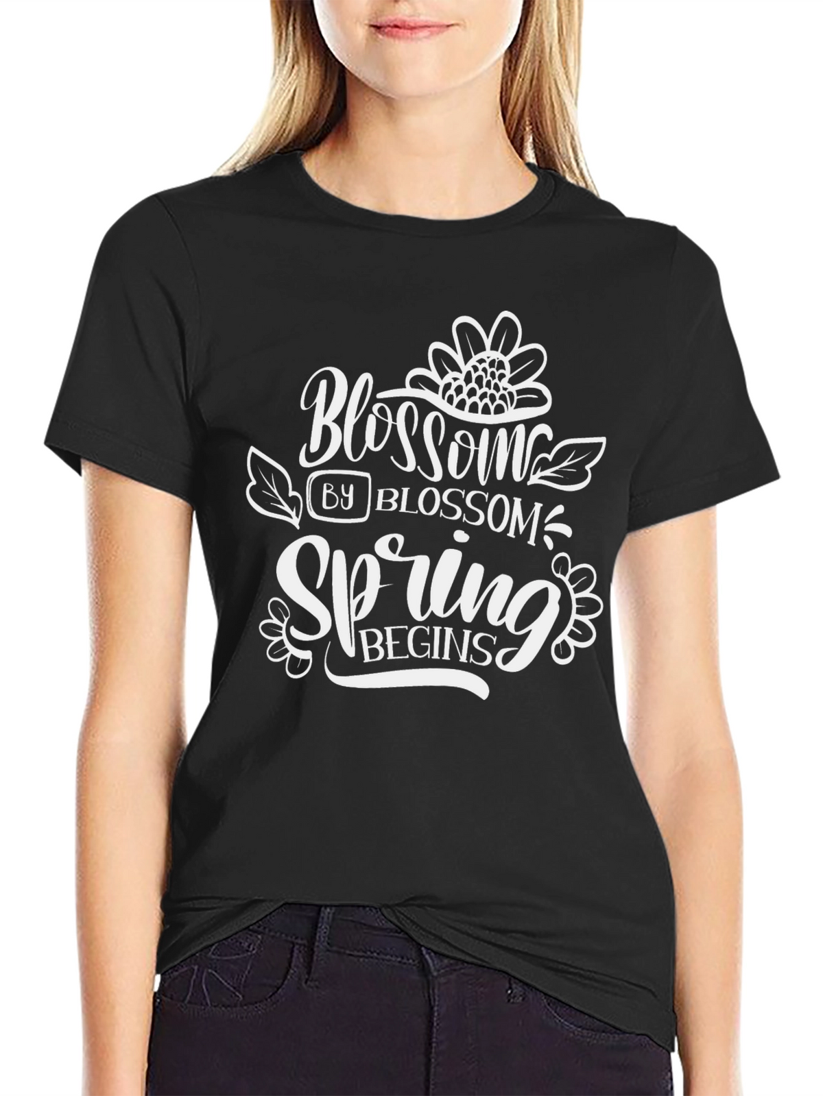 Blossom Spring Begins Graphic Tee - Black