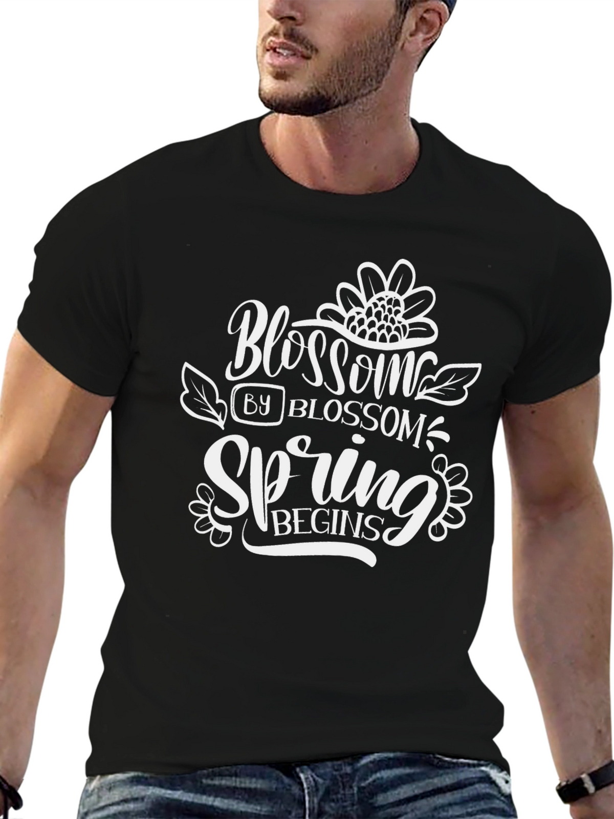 Blossom Spring Begins Graphic Tee - Black