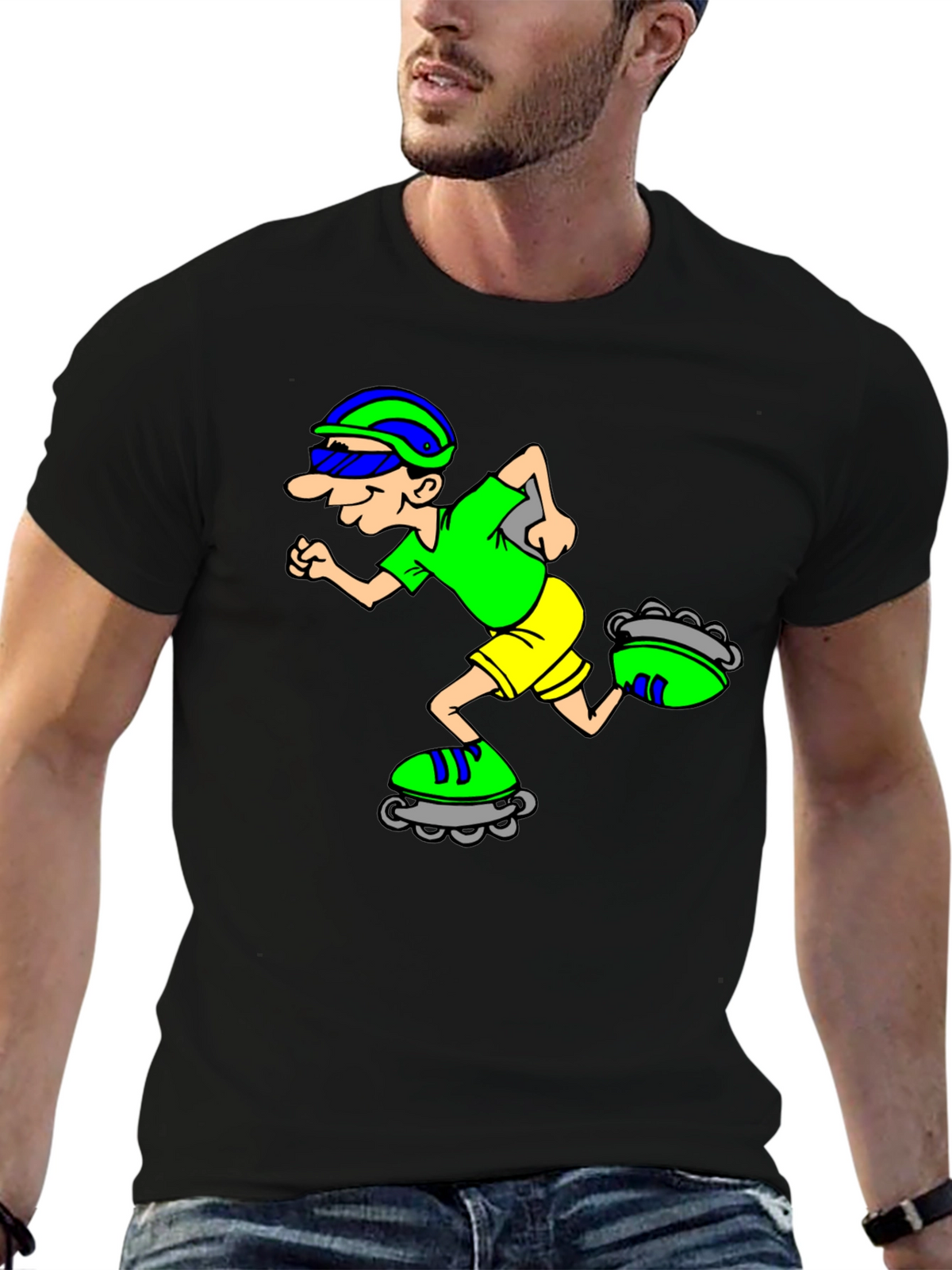 Cartoon Inline Skater Graphic Tee - Black