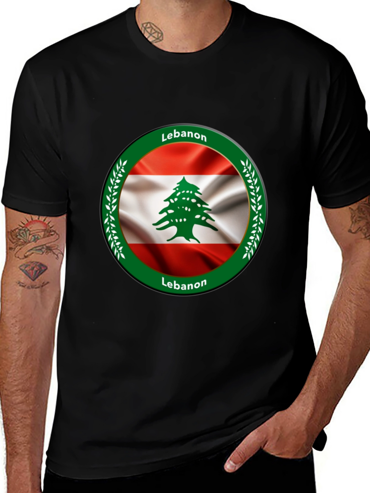 Lebanon Flag Graphic Black T-Shirt