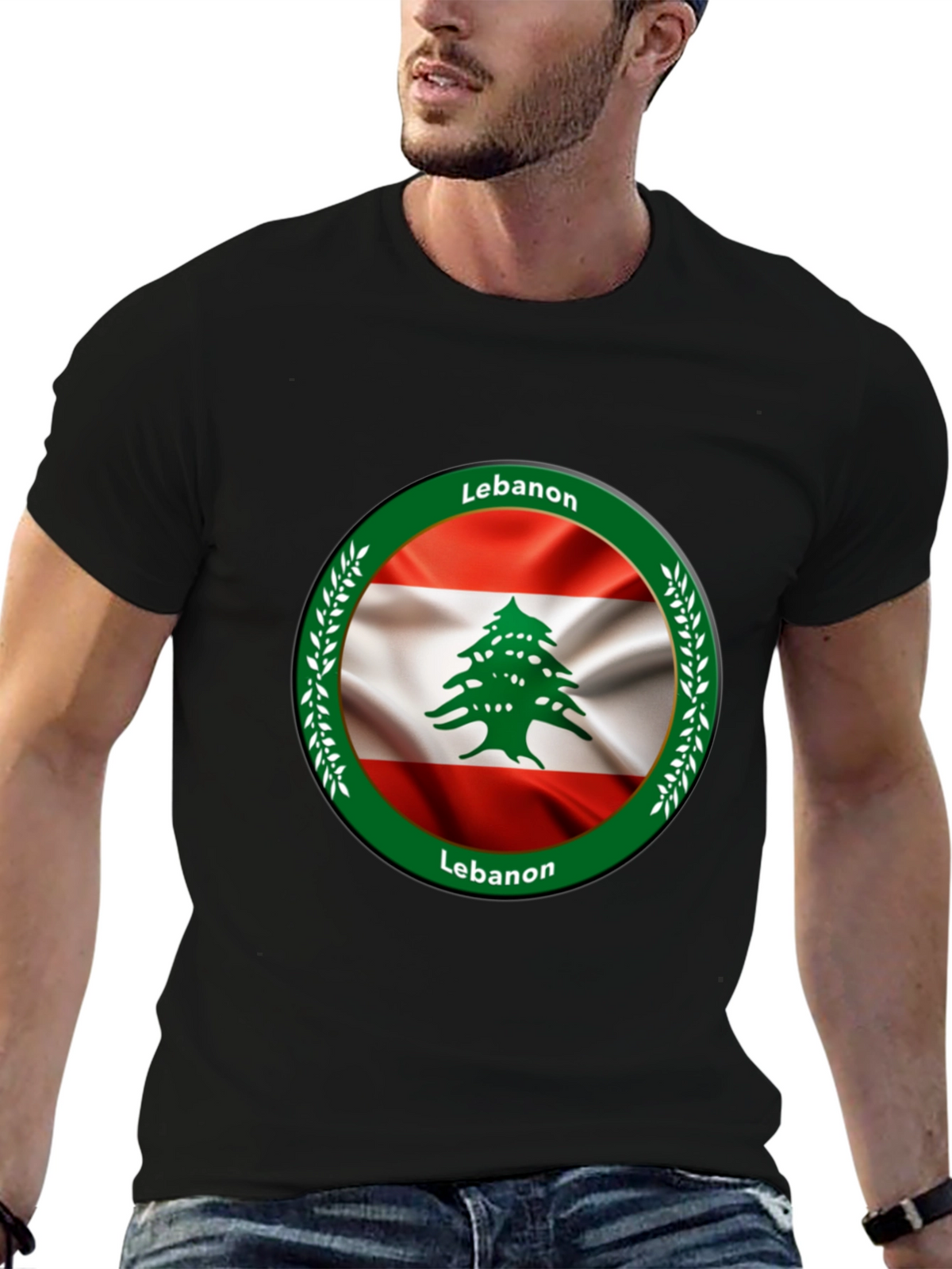 Lebanon Flag Graphic Black T-Shirt