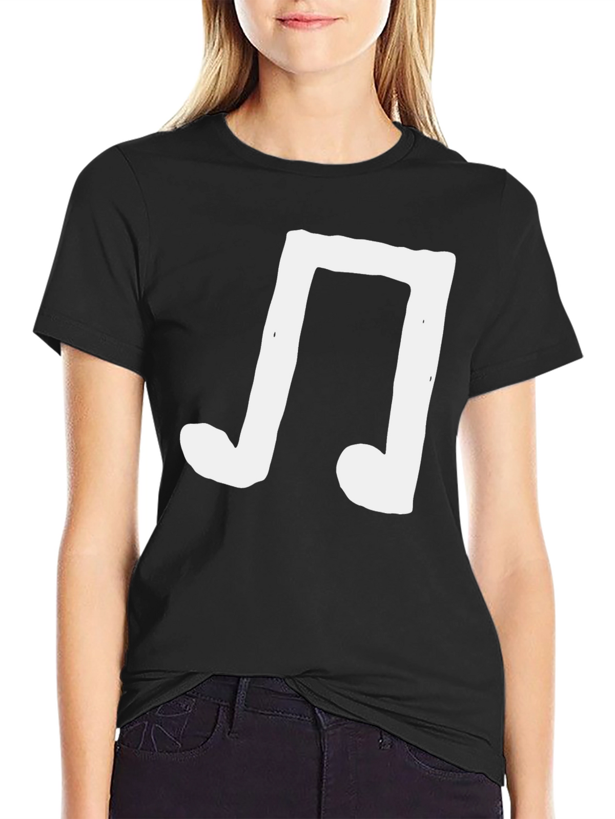 Mens Black T-Shirt with White Music Note Graphic