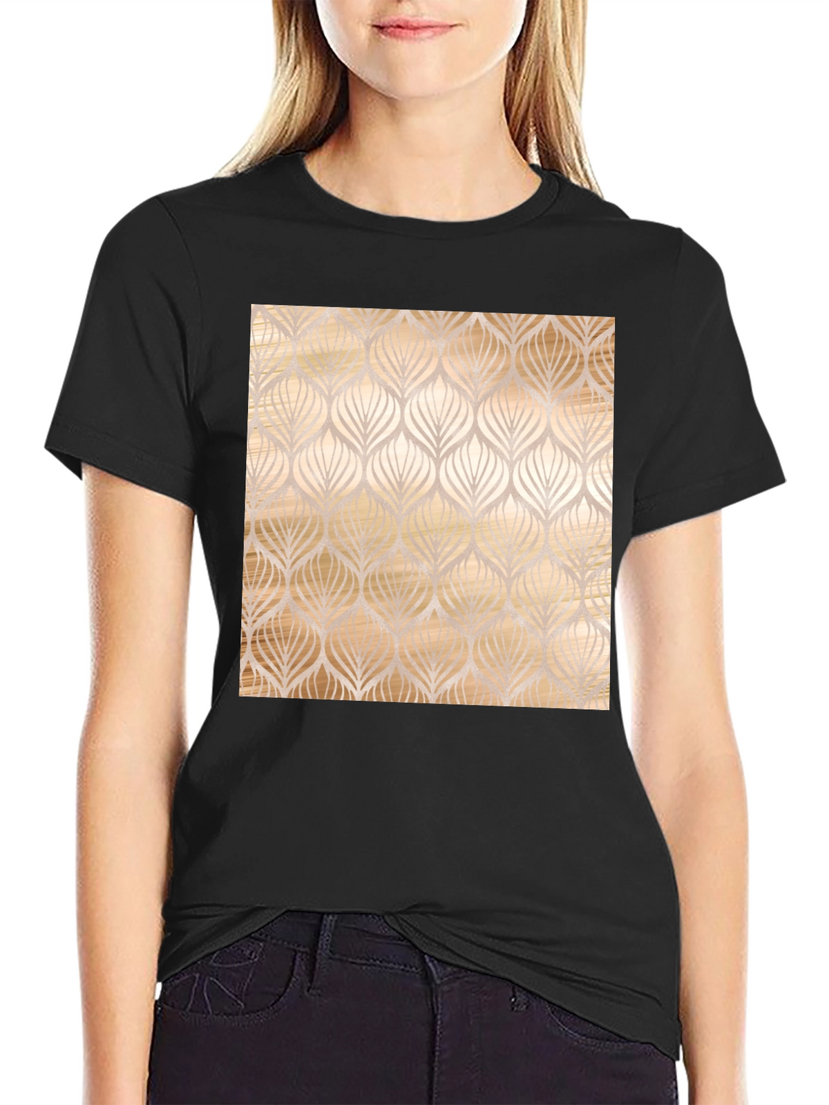 Elegant Leaf Pattern Black Tee