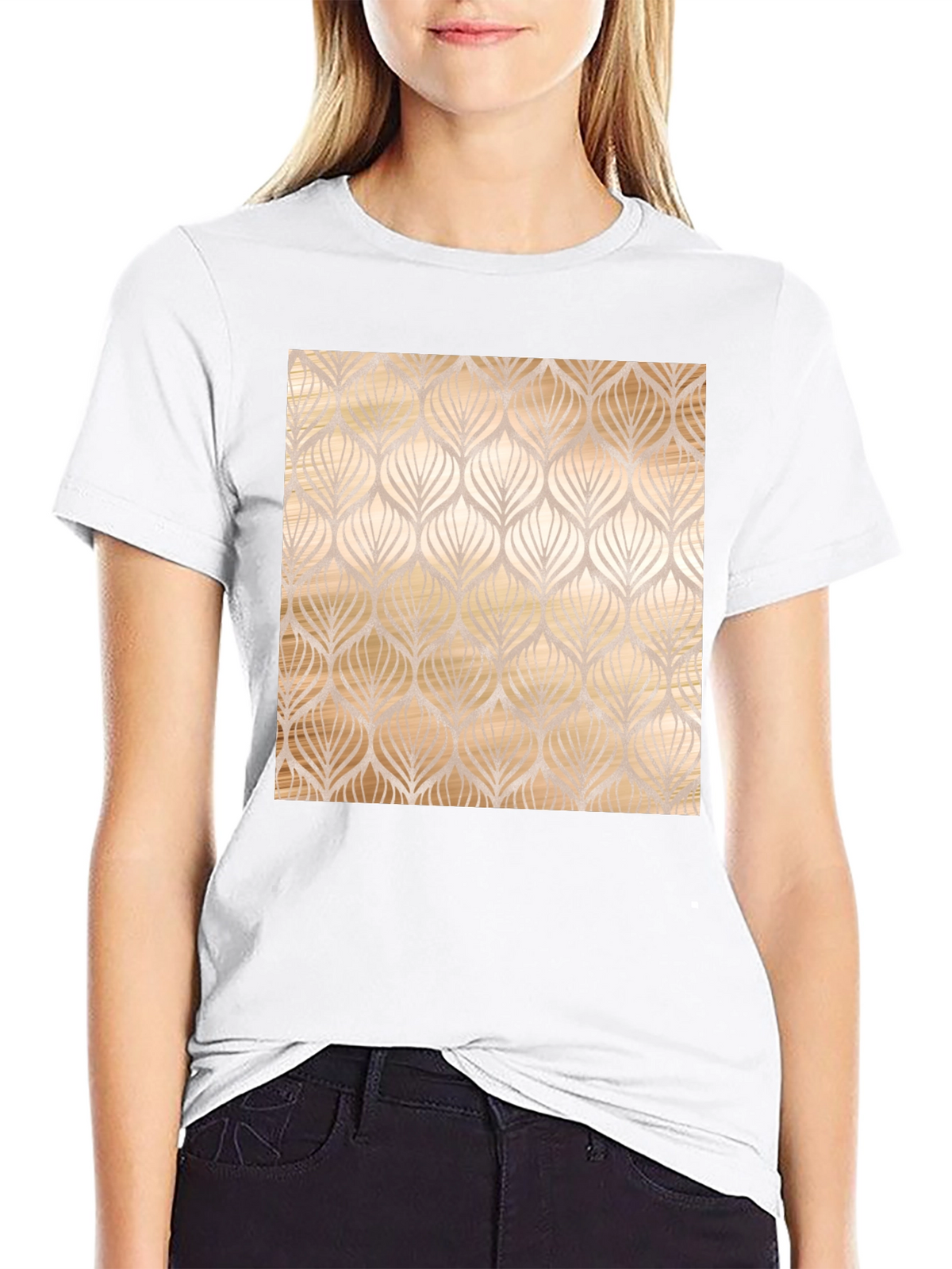 Elegant Leaf Pattern Black Tee