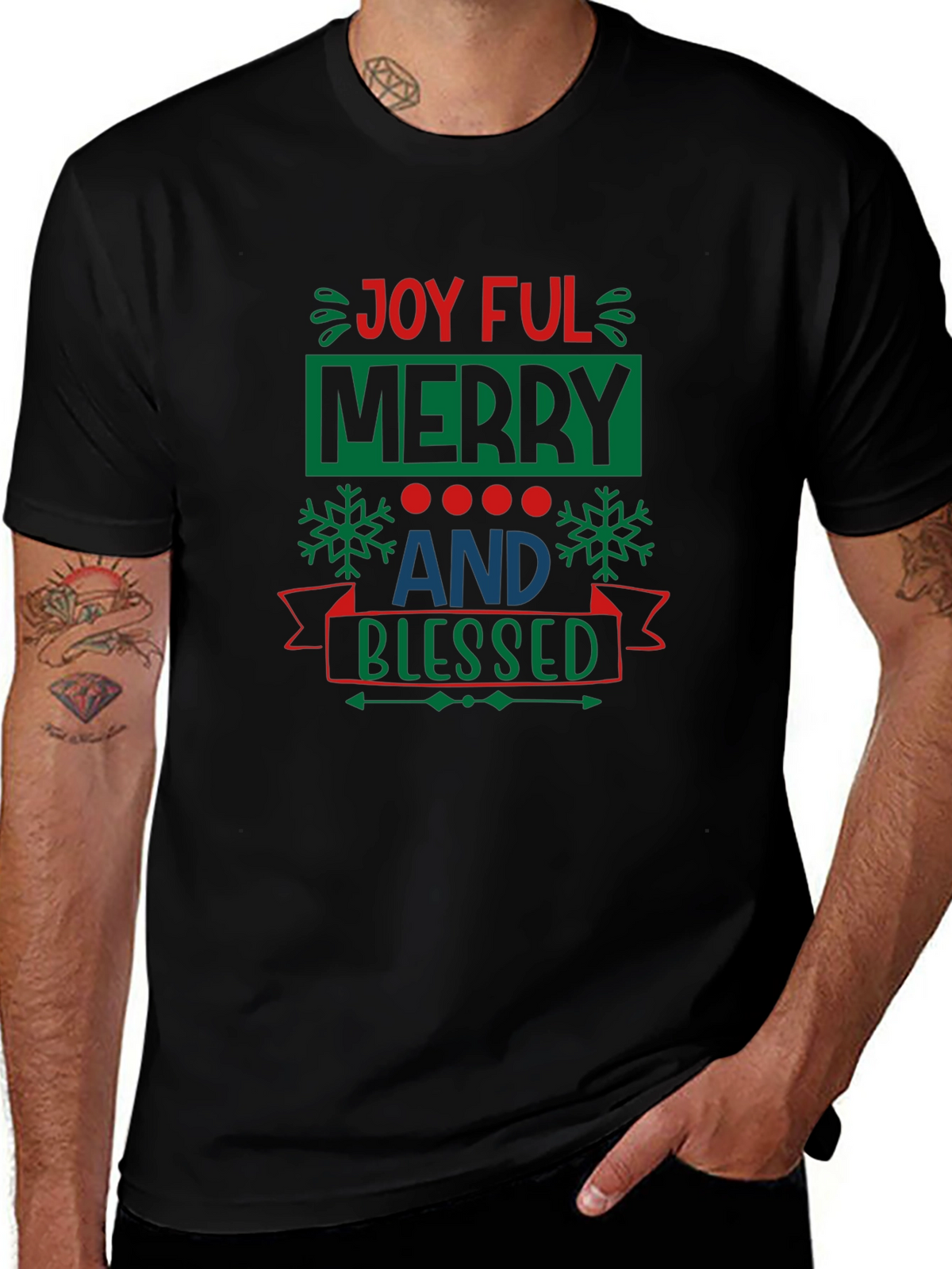 Joyful Merry & Blessed Black T-Shirt