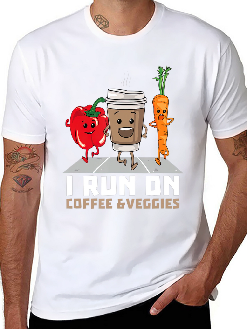 I Run on Coffee & Veggies Funny T-Shirt