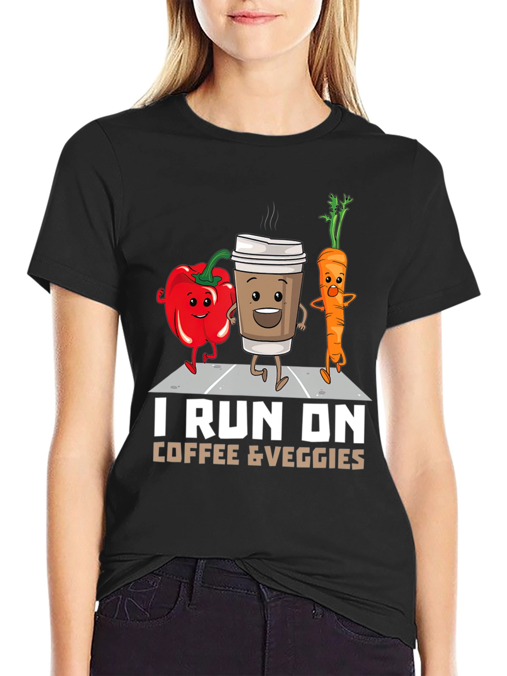 I Run on Coffee & Veggies Funny T-Shirt
