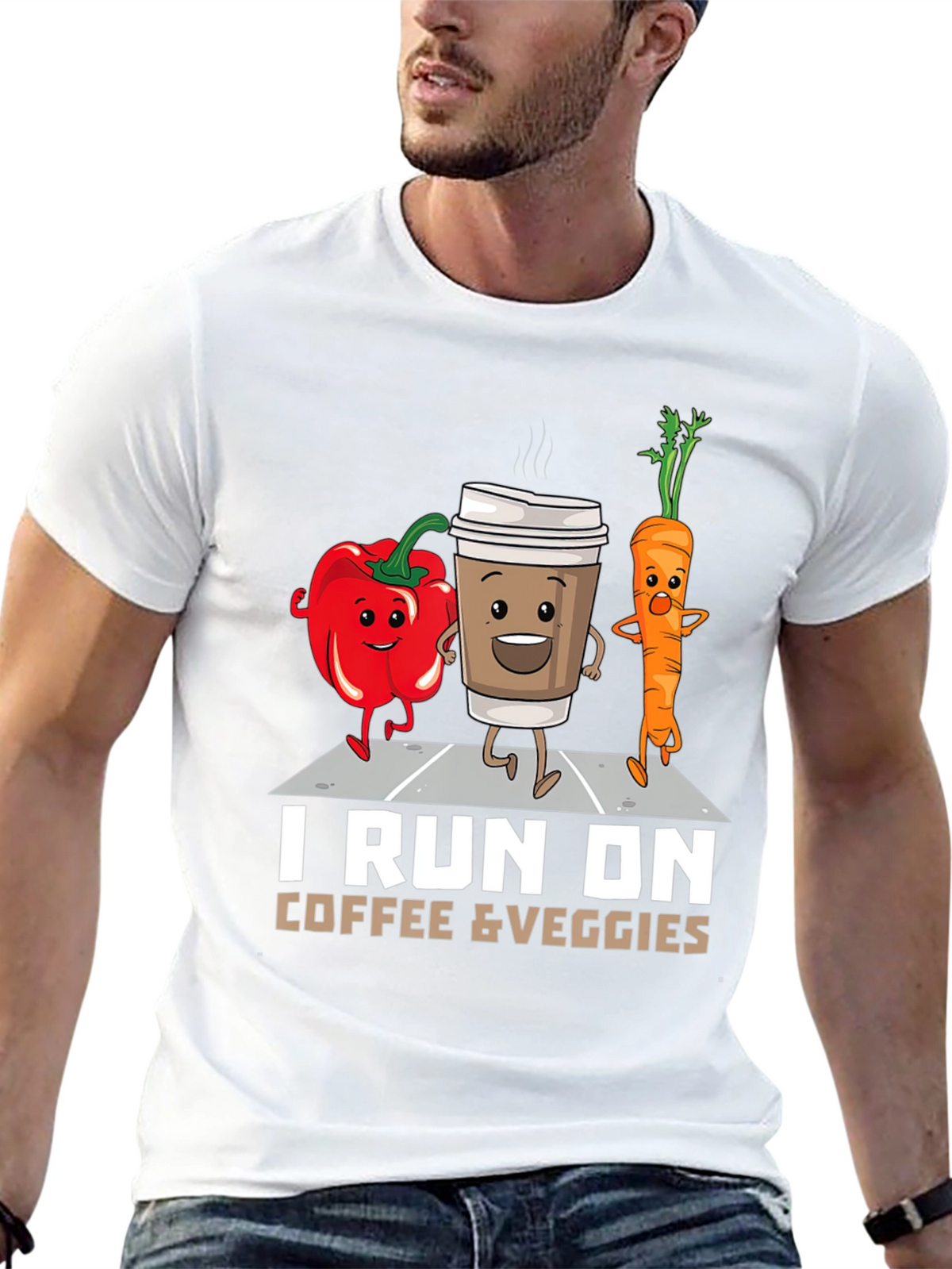 I Run on Coffee & Veggies Funny T-Shirt