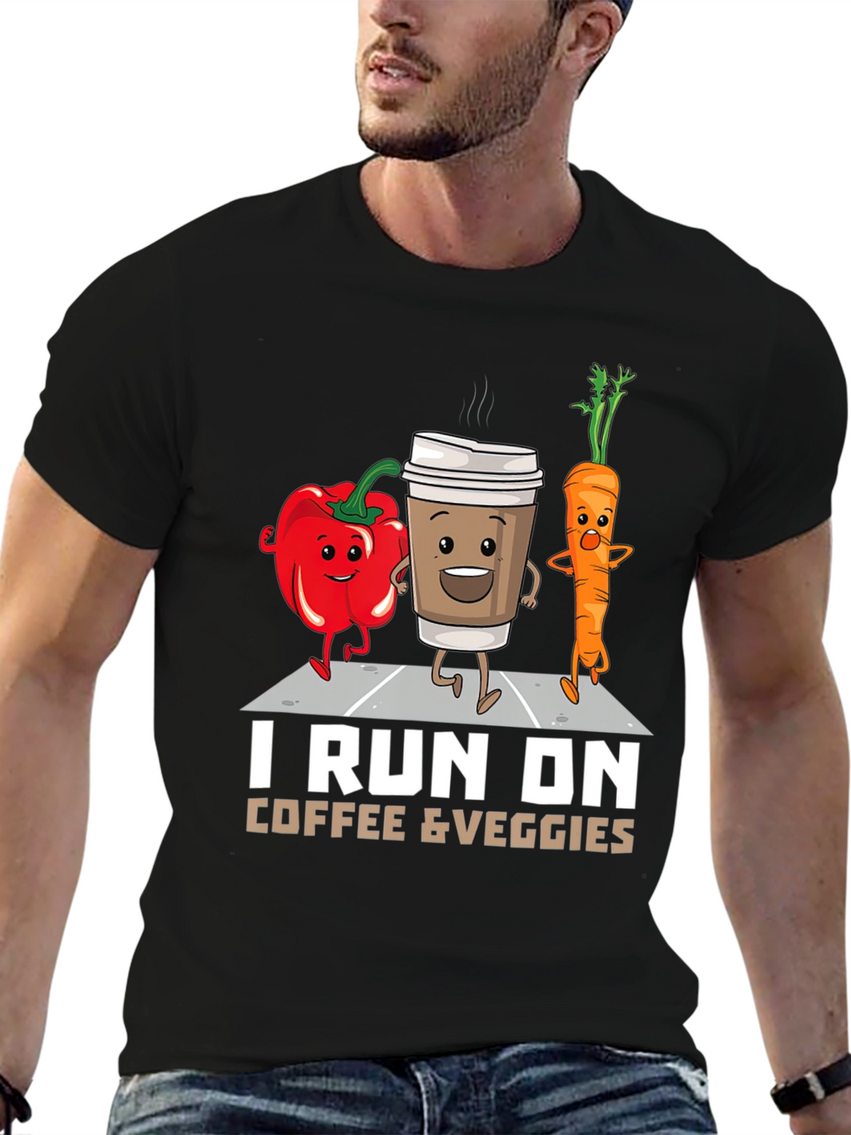 I Run on Coffee & Veggies Funny T-Shirt