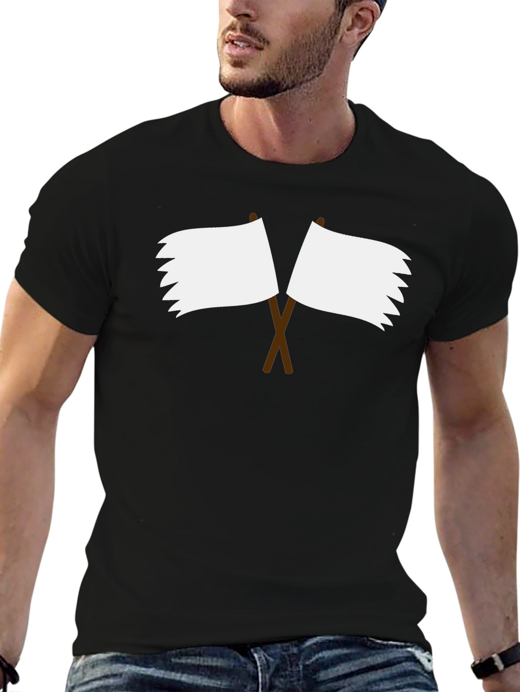 Black T-Shirt with Surrender Flag Design