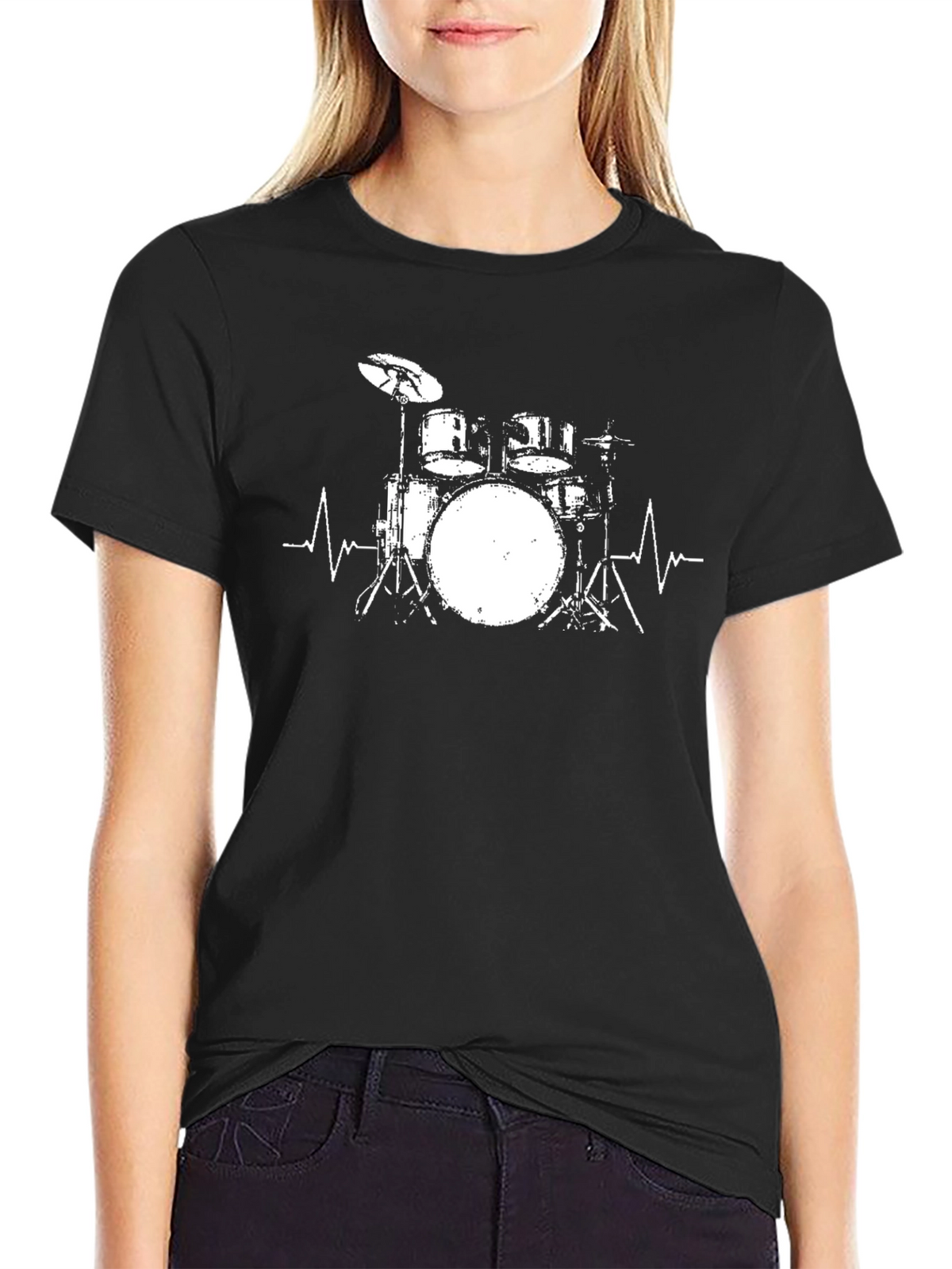 Drum Set Heartbeat Graphic T-Shirt