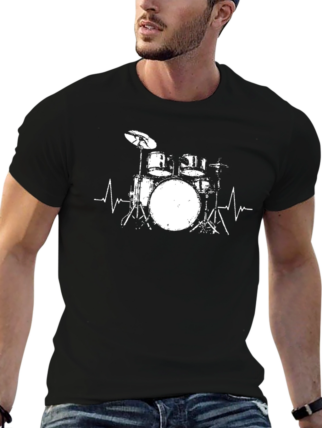 Drum Set Heartbeat Graphic T-Shirt