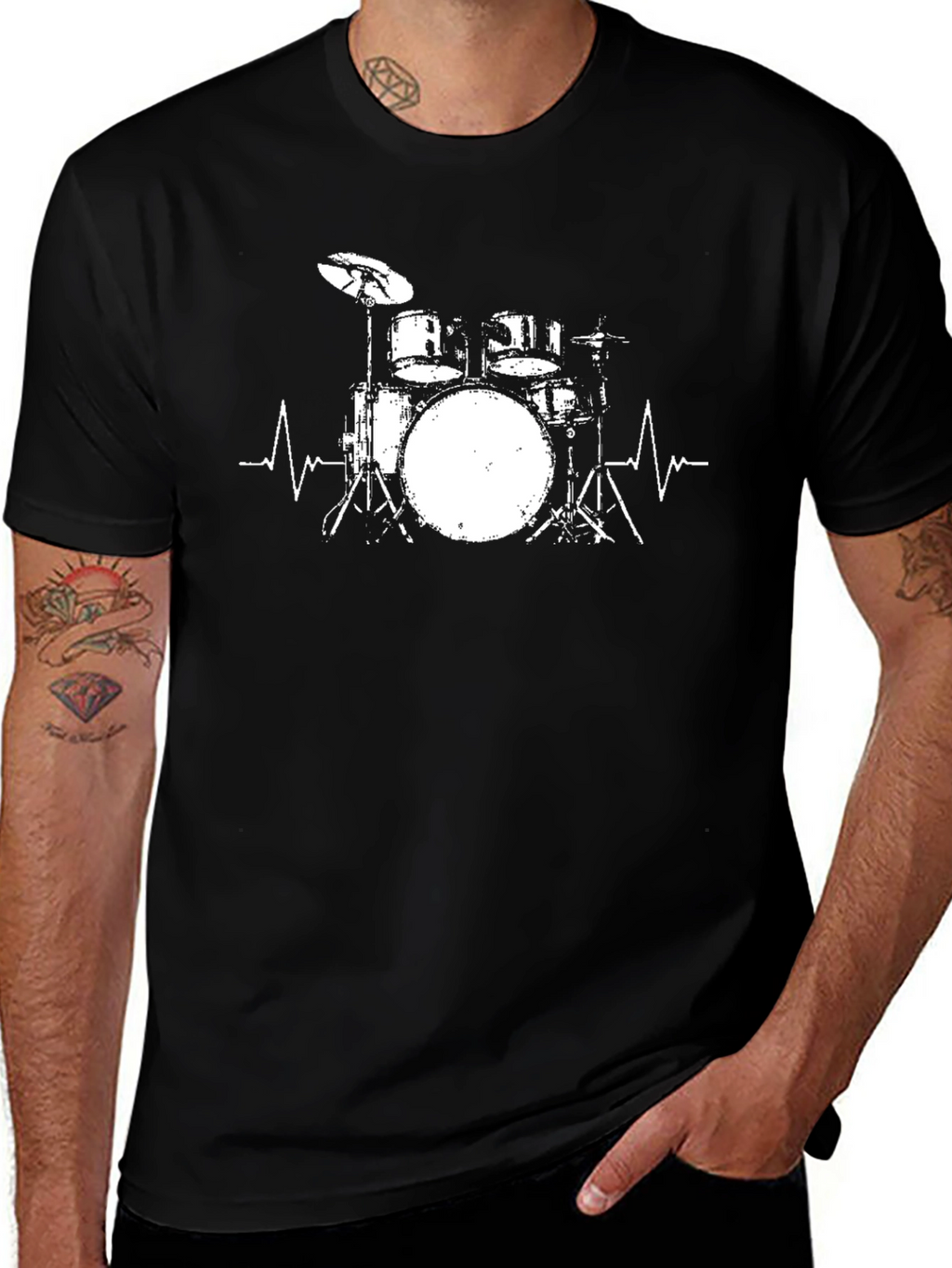 Drum Set Heartbeat Graphic T-Shirt