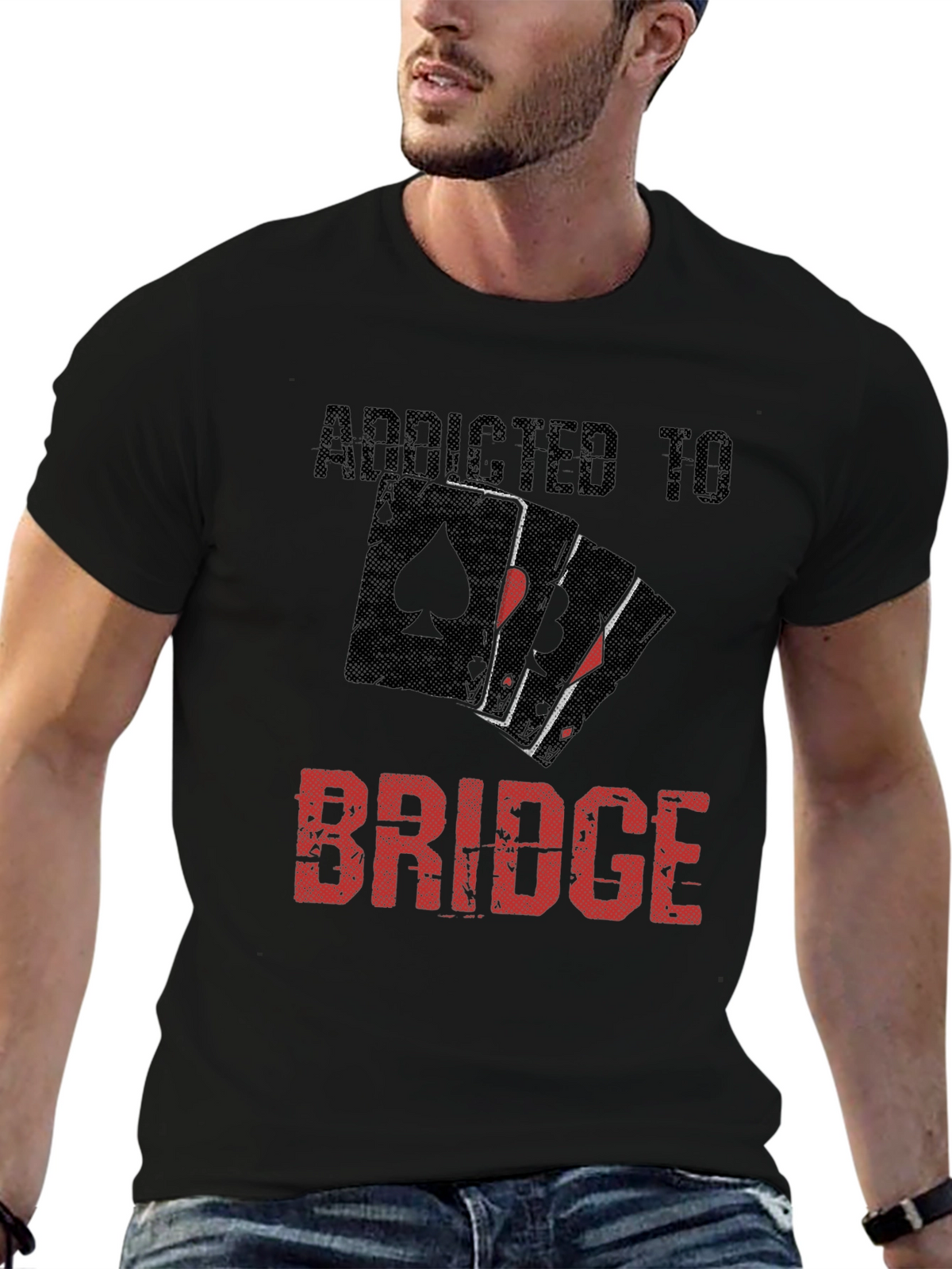 Addicted To Bridge Black T-Shirt Card Game
