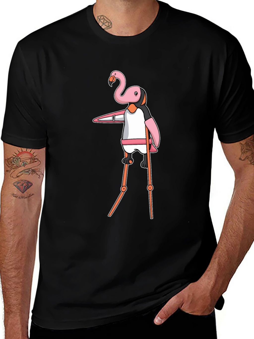 Flamingo Stilt Walker Graphic Tee - Black