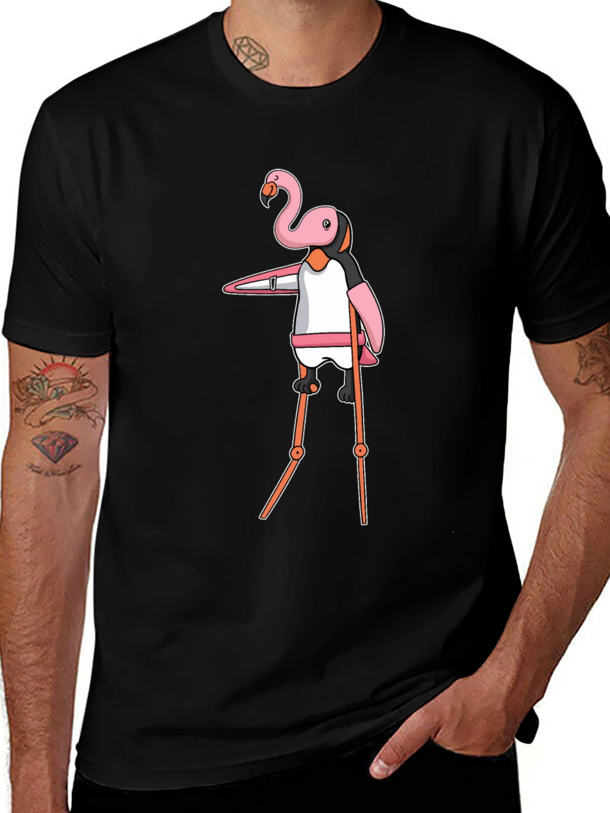Flamingo Stilt Walker Graphic Tee - Black