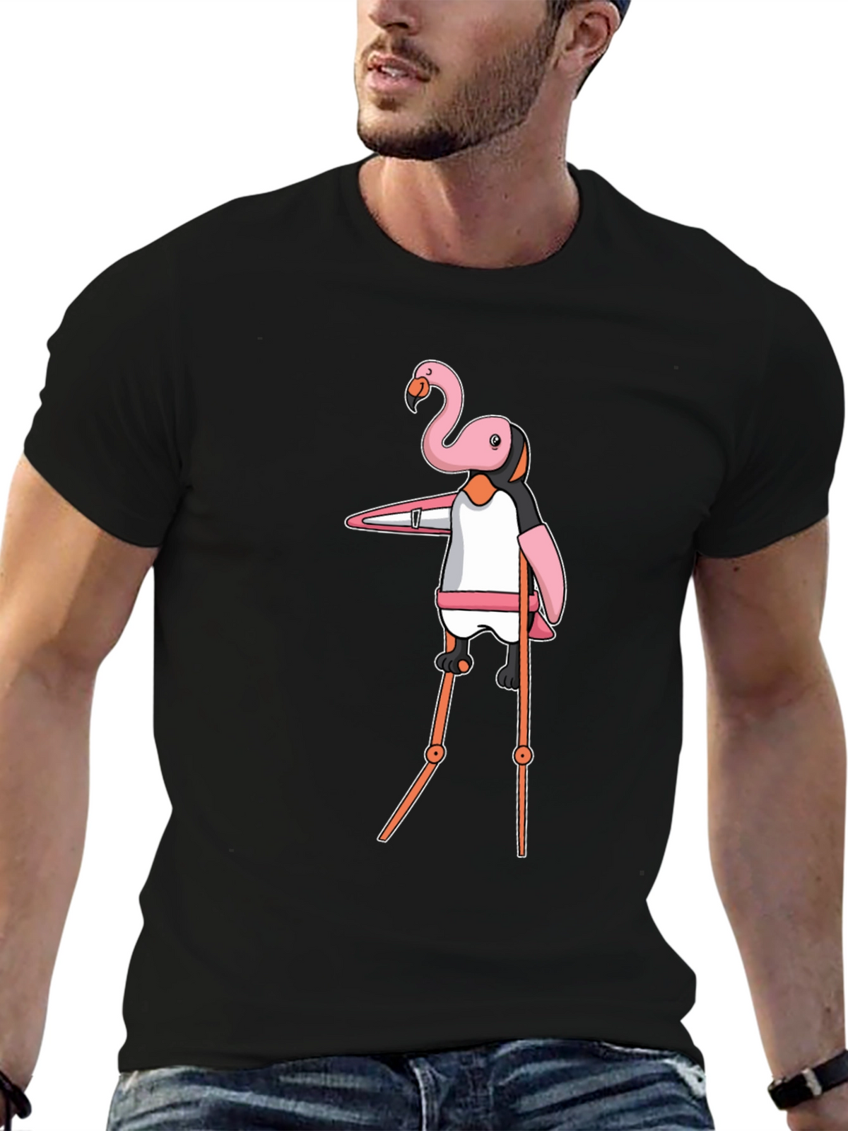 Flamingo Stilt Walker Graphic Tee - Black