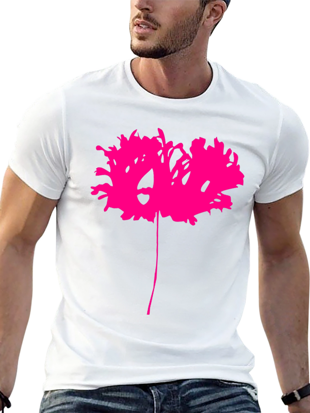 Black T-Shirt with Abstract Pink Flower Design