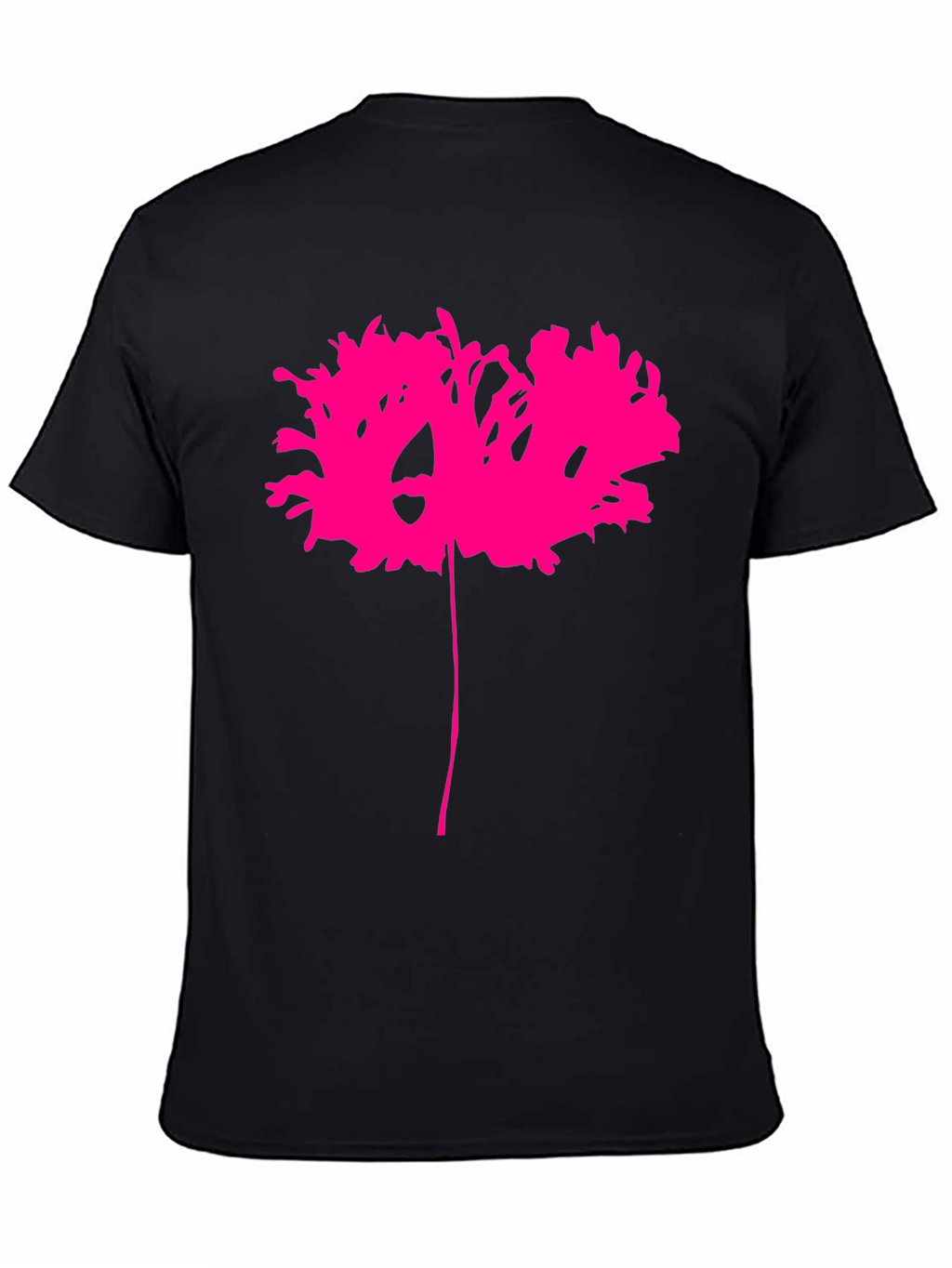 Black T-Shirt with Abstract Pink Flower Design